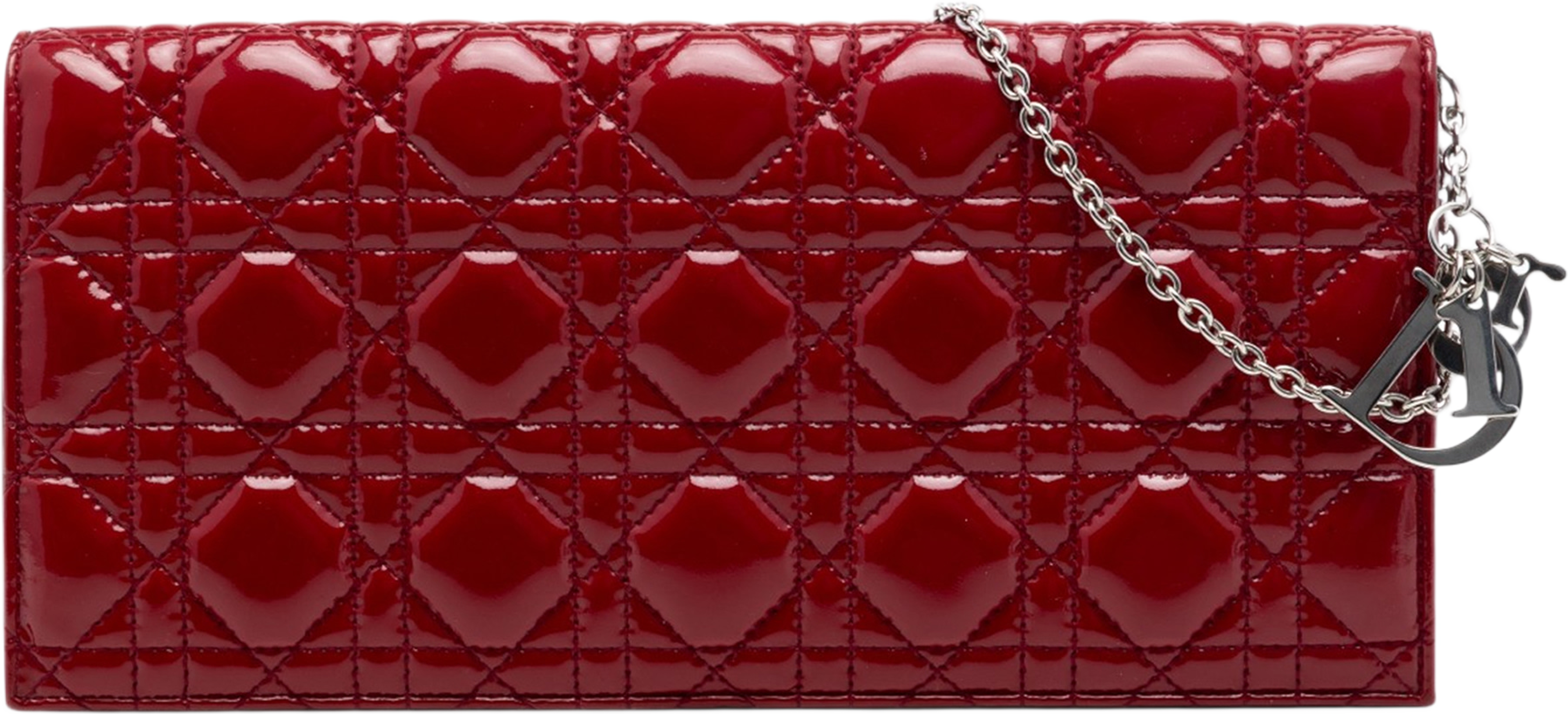 Dior Patent Cannage Lady Dior Clutch With Chain, från Luxclusif, i färgen röd. Klicka för att öppna bilden i stort format