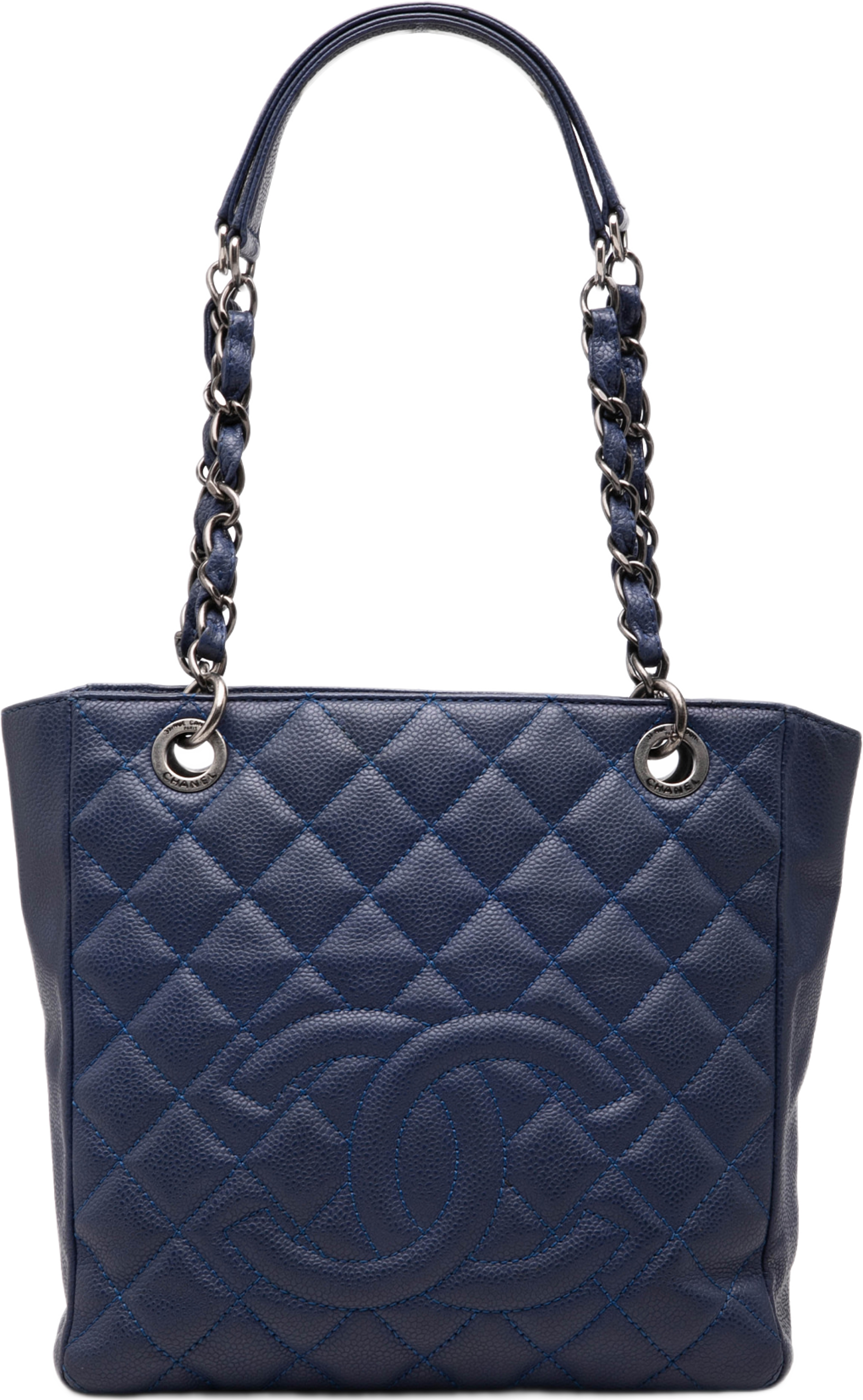 Chanel Caviar Petite Shopping Tote, från Luxclusif, i färgen blå. Klicka för att öppna bilden i stort format