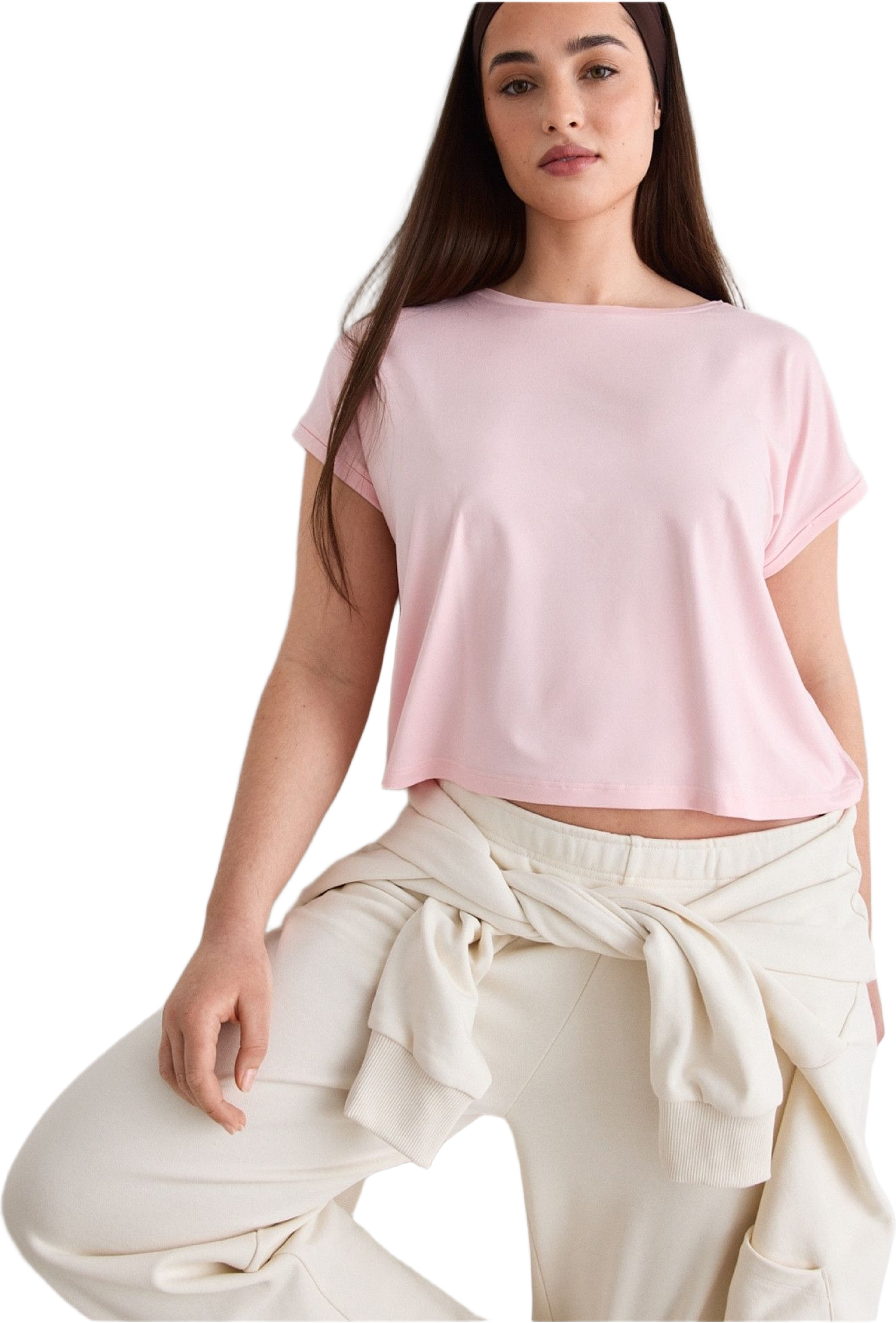 Soft Basic Roll Sleeve Top, från aim'n, i färgen ballerina. Klicka för att öppna bilden i stort format