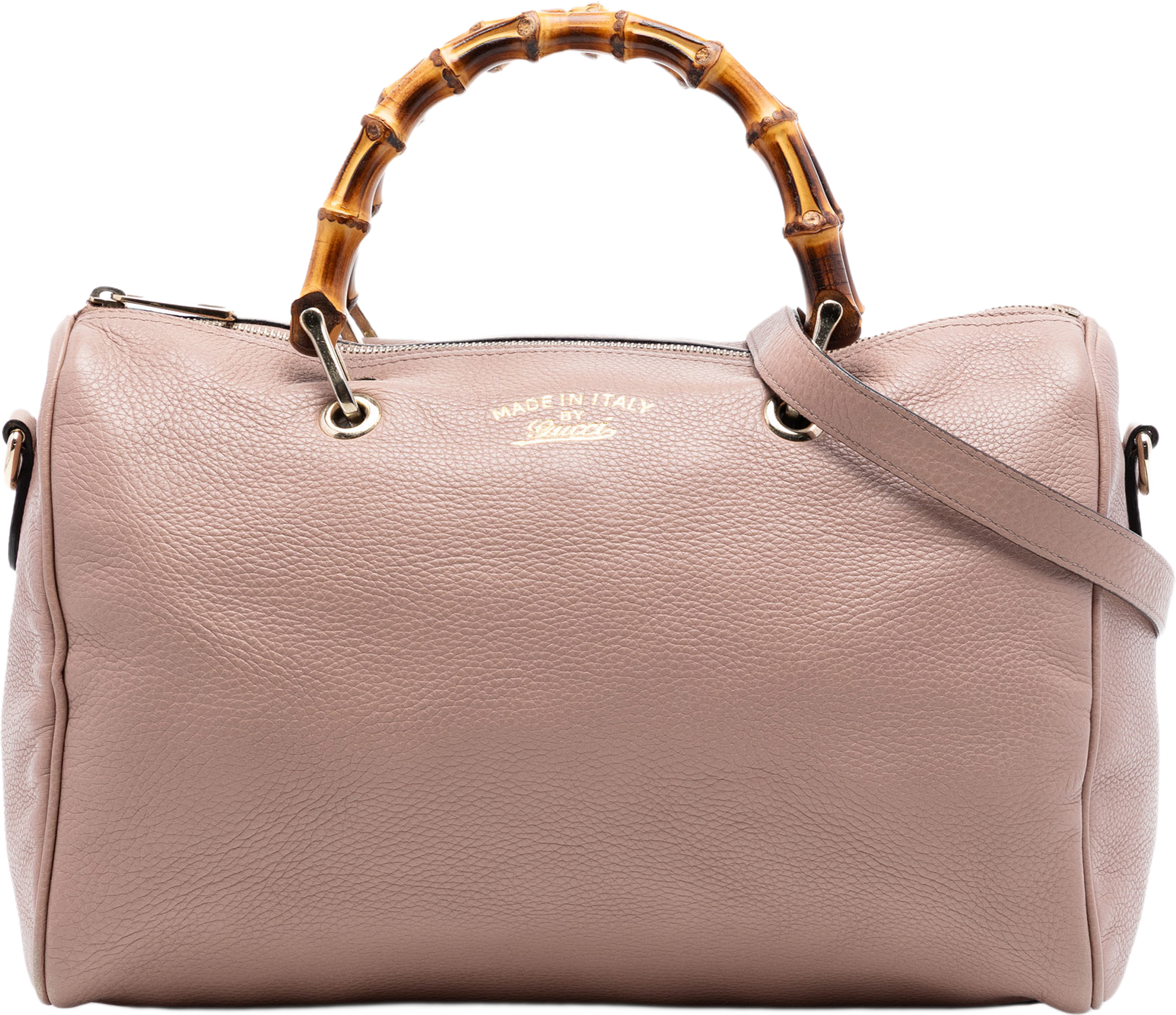 Gucci Medium Calfskin Bamboo Shopper Boston Bag, från Luxclusif, i färgen nude. Klicka för att öppna bilden i stort format
