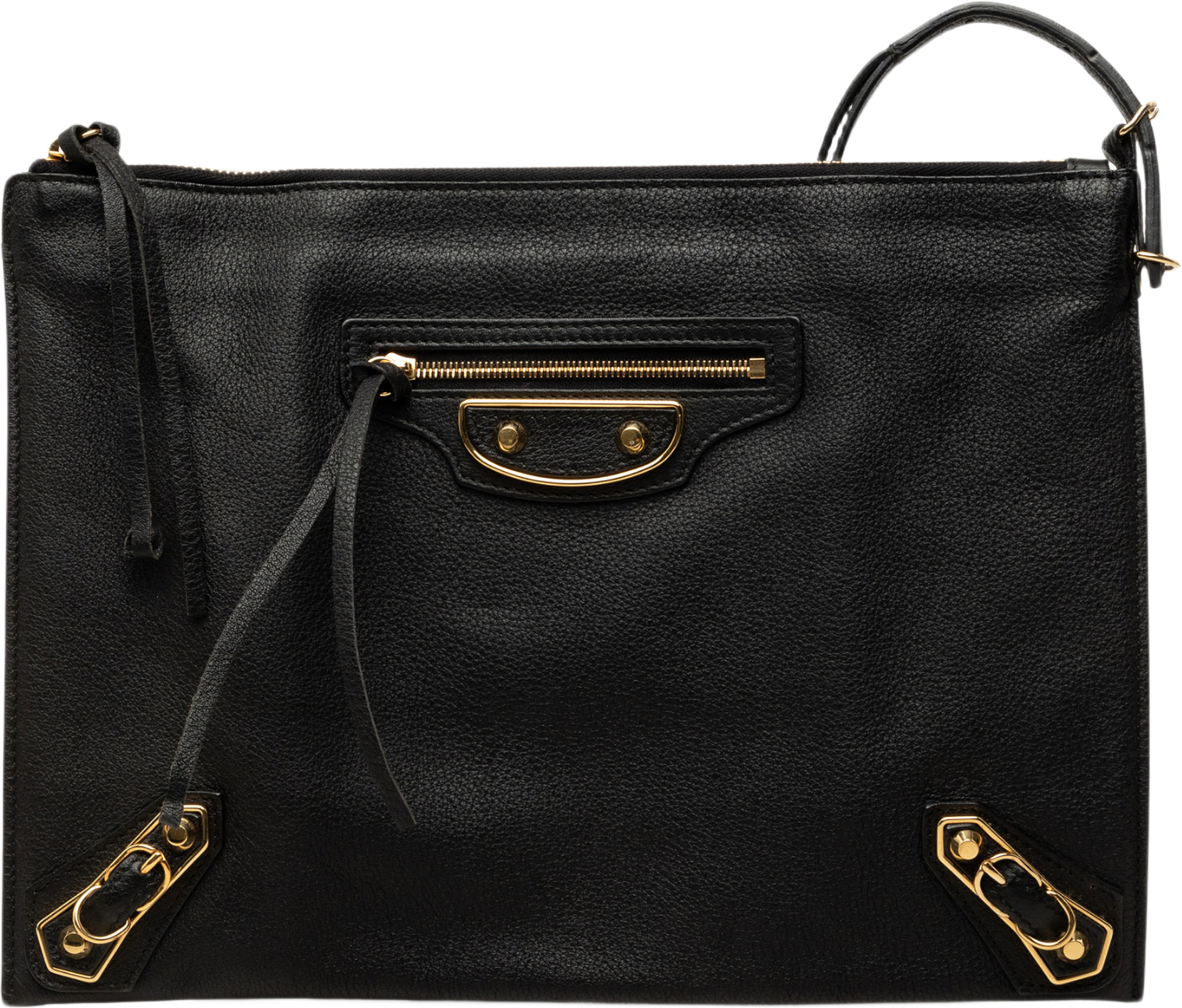 Balenciaga Goatskin Metallic Edge Papier Wristlet Clutch, från Luxclusif, i färgen svart. Klicka för att öppna bilden i stort format