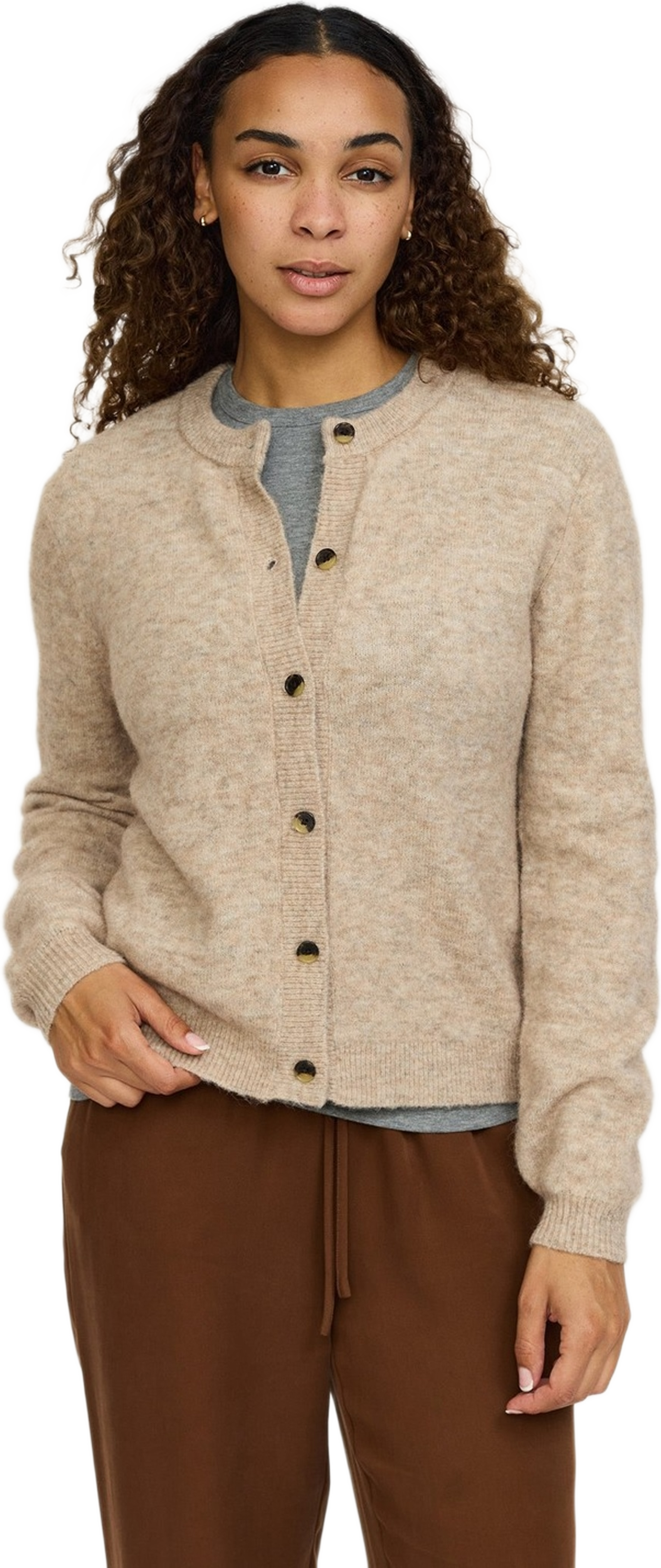 Srallison O-neck Cardigan Knit - Rws - Smoke Gray Melange, från Soft Rebels, i färgen smoke gray melange. Klicka för att öppna bilden i stort format