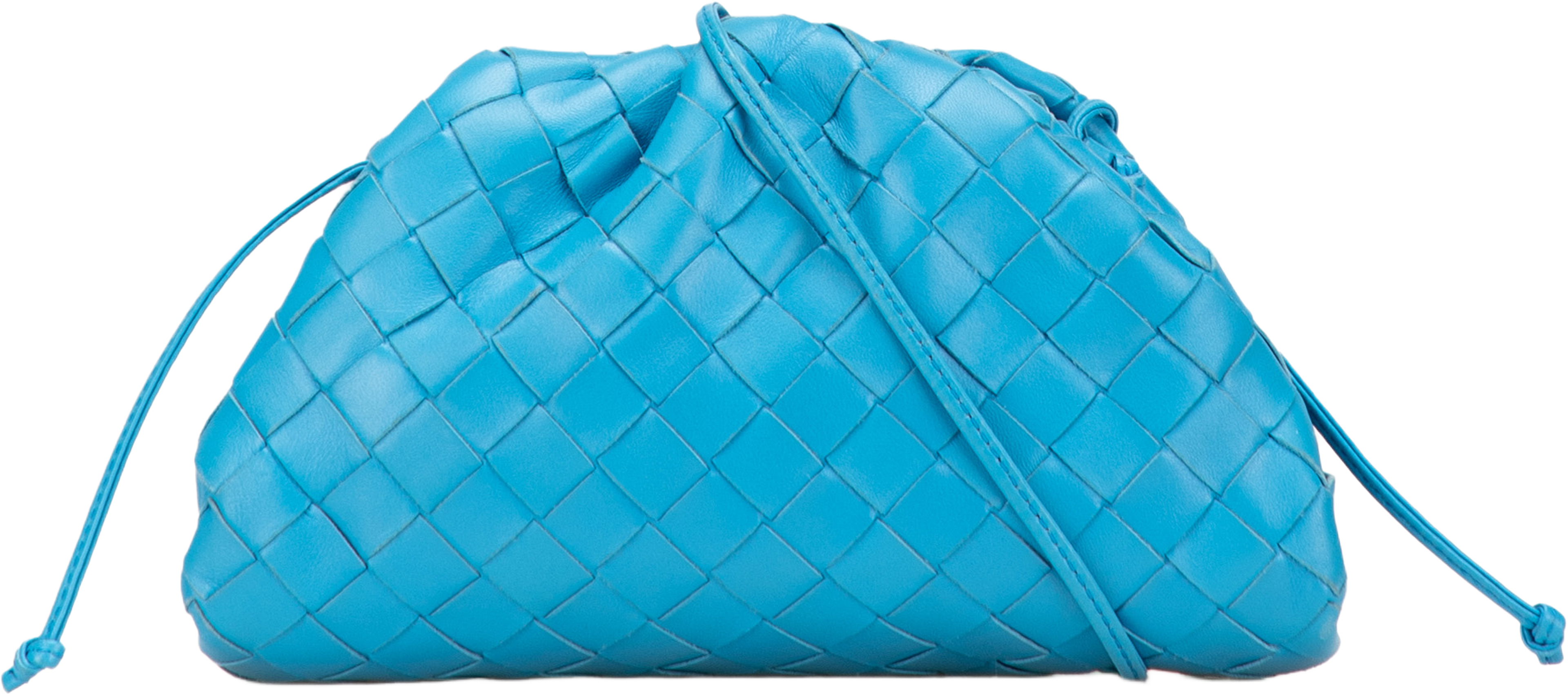 Bottega Veneta Nappa Intrecciato The Mini Pouch Crossbody, från Luxclusif, i färgen blue. Klicka för att öppna bilden i stort format