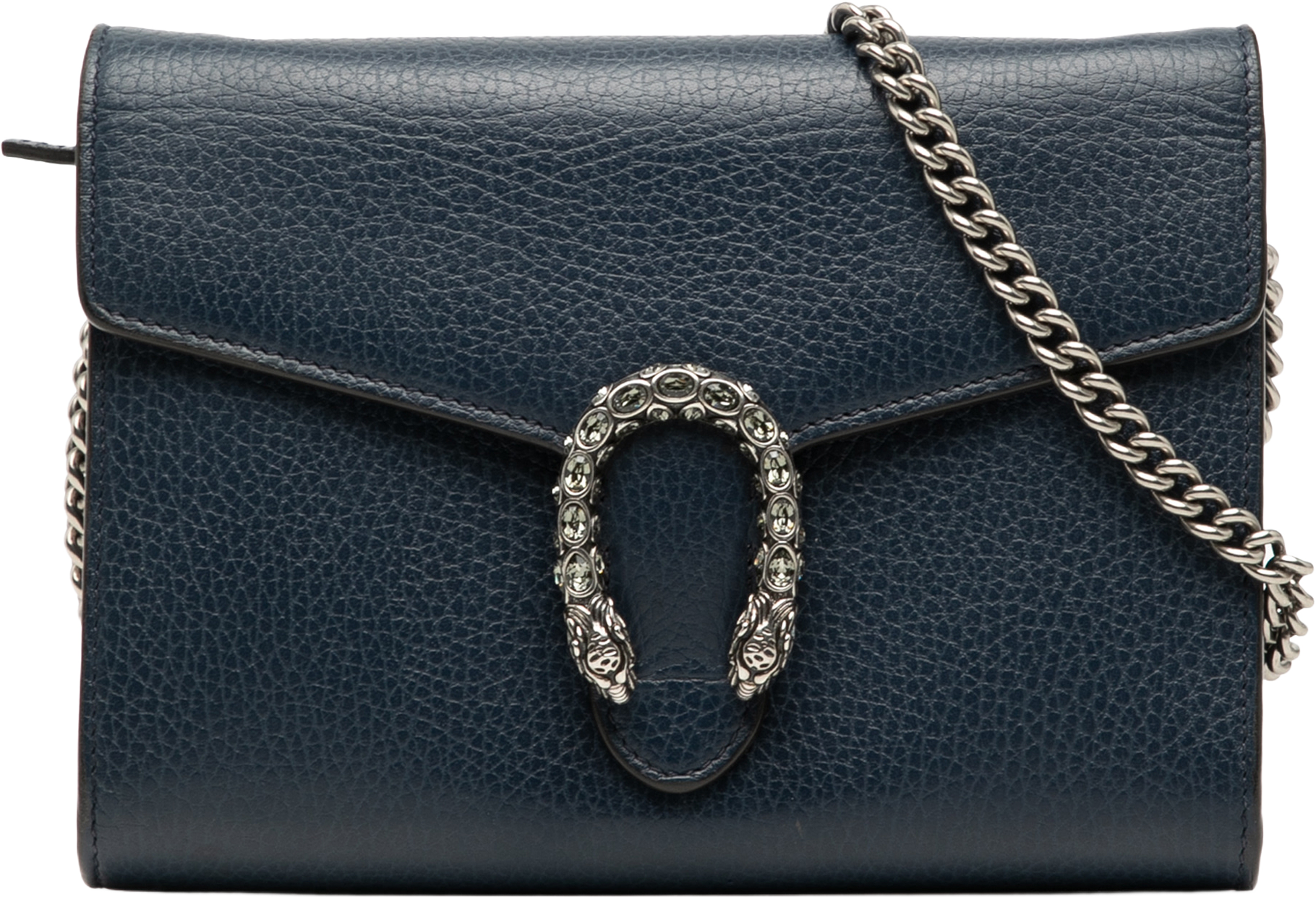 Gucci Mini Leather Dionysus Wallet On Chain, från Luxclusif, i färgen dark blue. Klicka för att öppna bilden i stort format