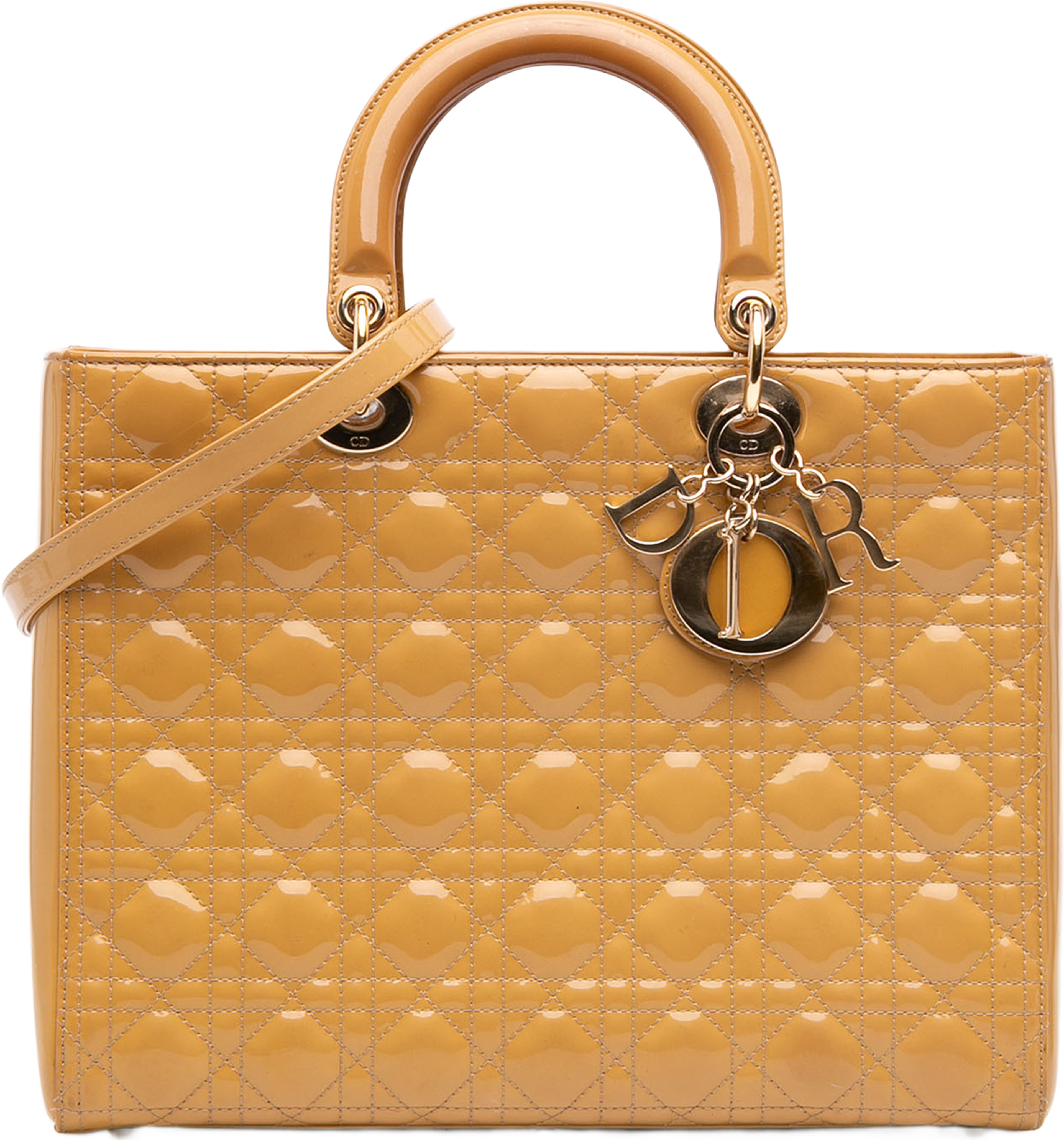 Dior Large Patent Cannage Lady Dior, från Luxclusif, i färgen beige. Klicka för att öppna bilden i stort format