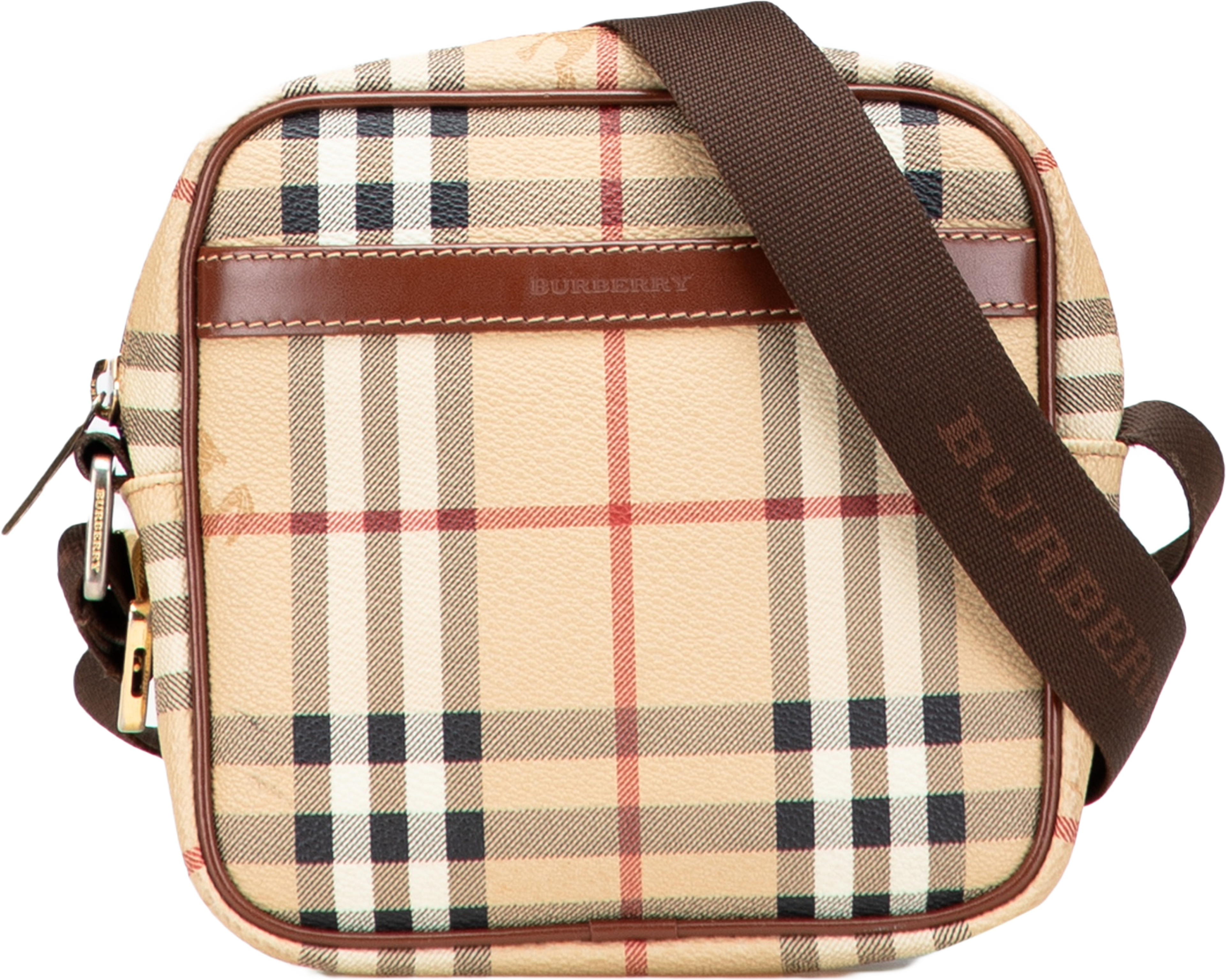 Burberry Haymarket Check Canvas Crossbody, från Luxclusif, i färgen beige. Klicka för att öppna bilden i stort format