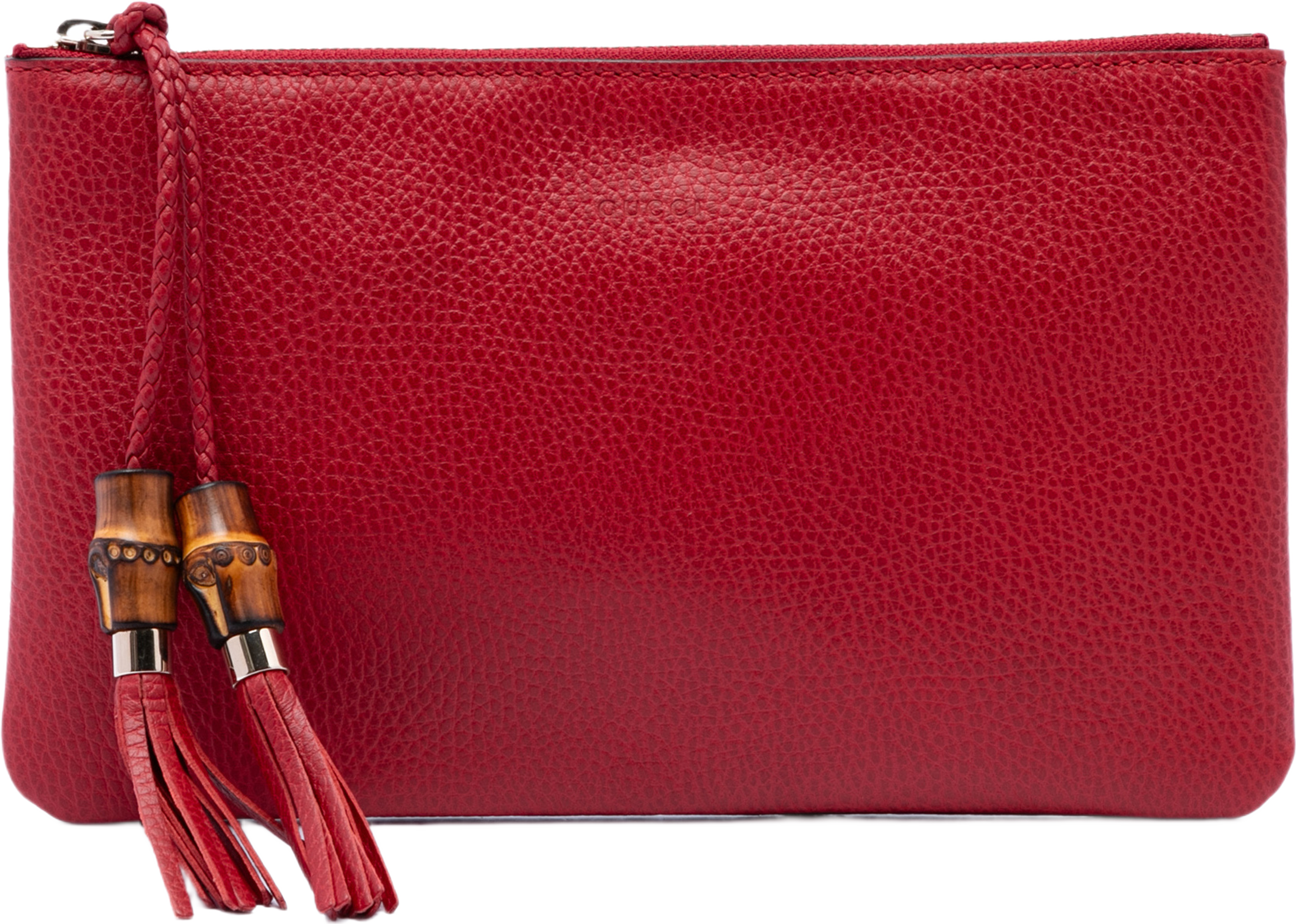 Gucci Calfskin Bamboo Clutch, från Luxclusif, i färgen röd. Klicka för att öppna bilden i stort format