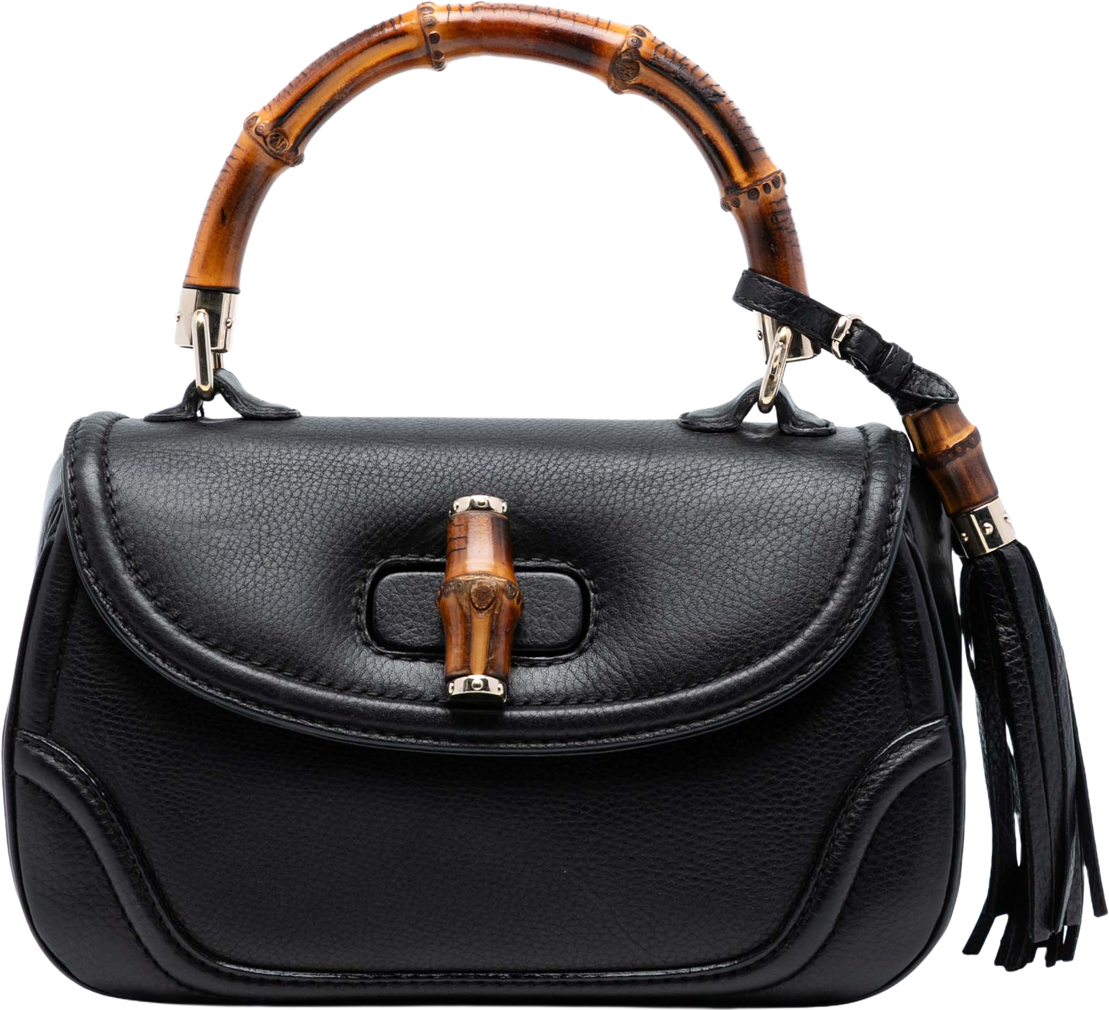 Gucci Medium Leather New Bamboo Satchel, från Luxclusif, i färgen black. Klicka för att öppna bilden i stort format