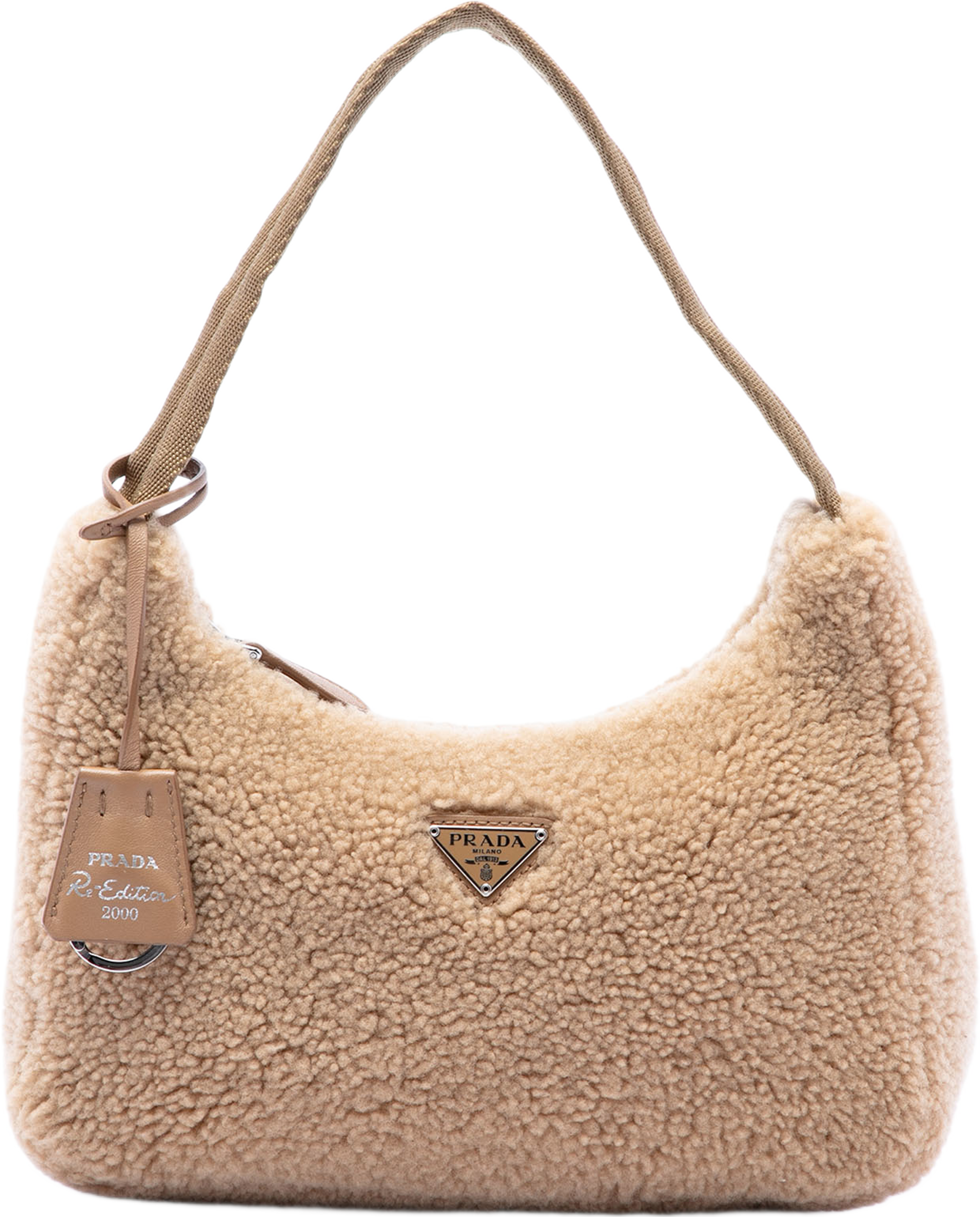Prada Mini Shearling Re Edition 2000 Shoulder Bag, från Luxclusif, i färgen brun. Klicka för att öppna bilden i stort format