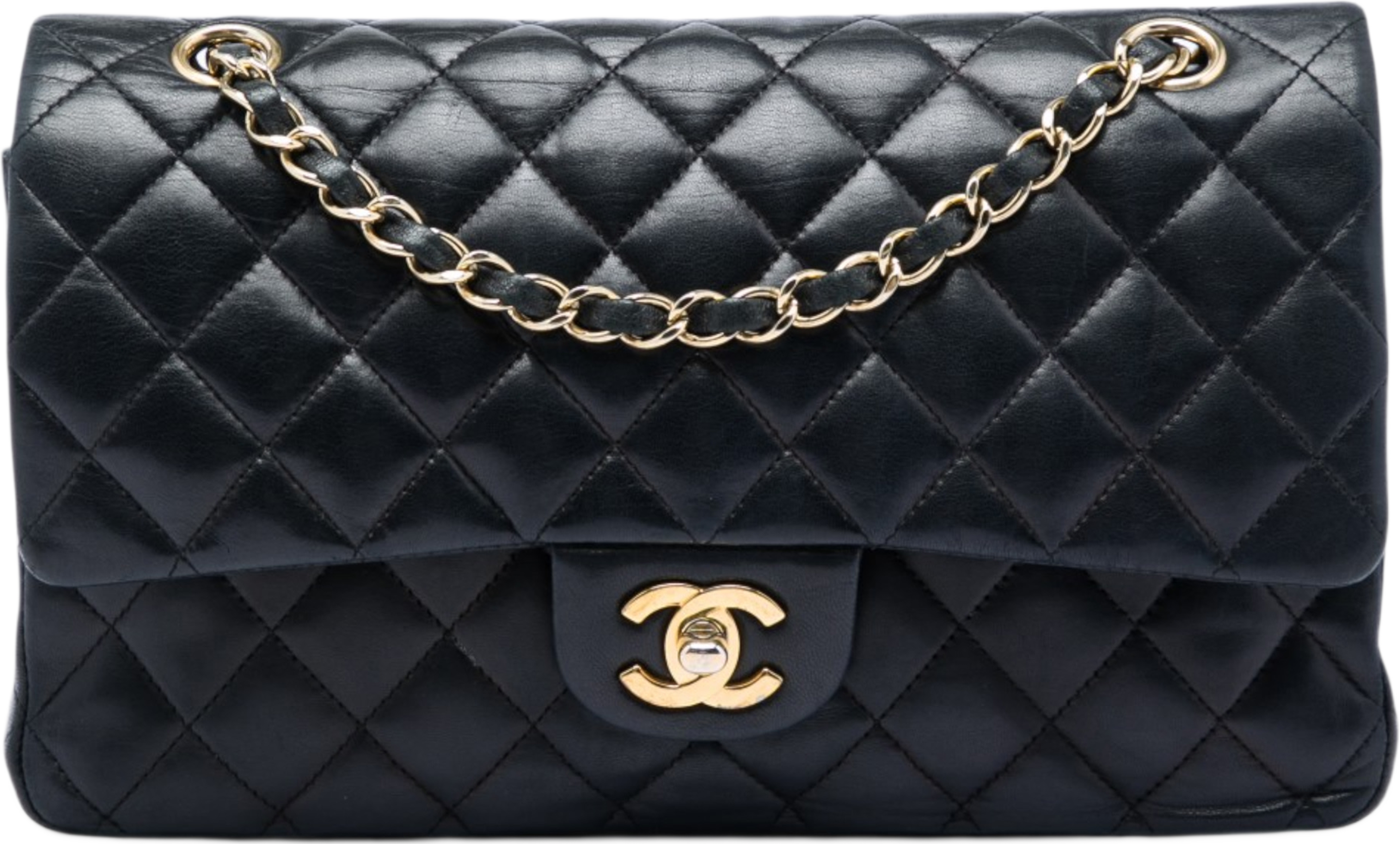 Chanel Medium Classic Lambskin Double Flap, från Luxclusif, i färgen svart. Klicka för att öppna bilden i stort format
