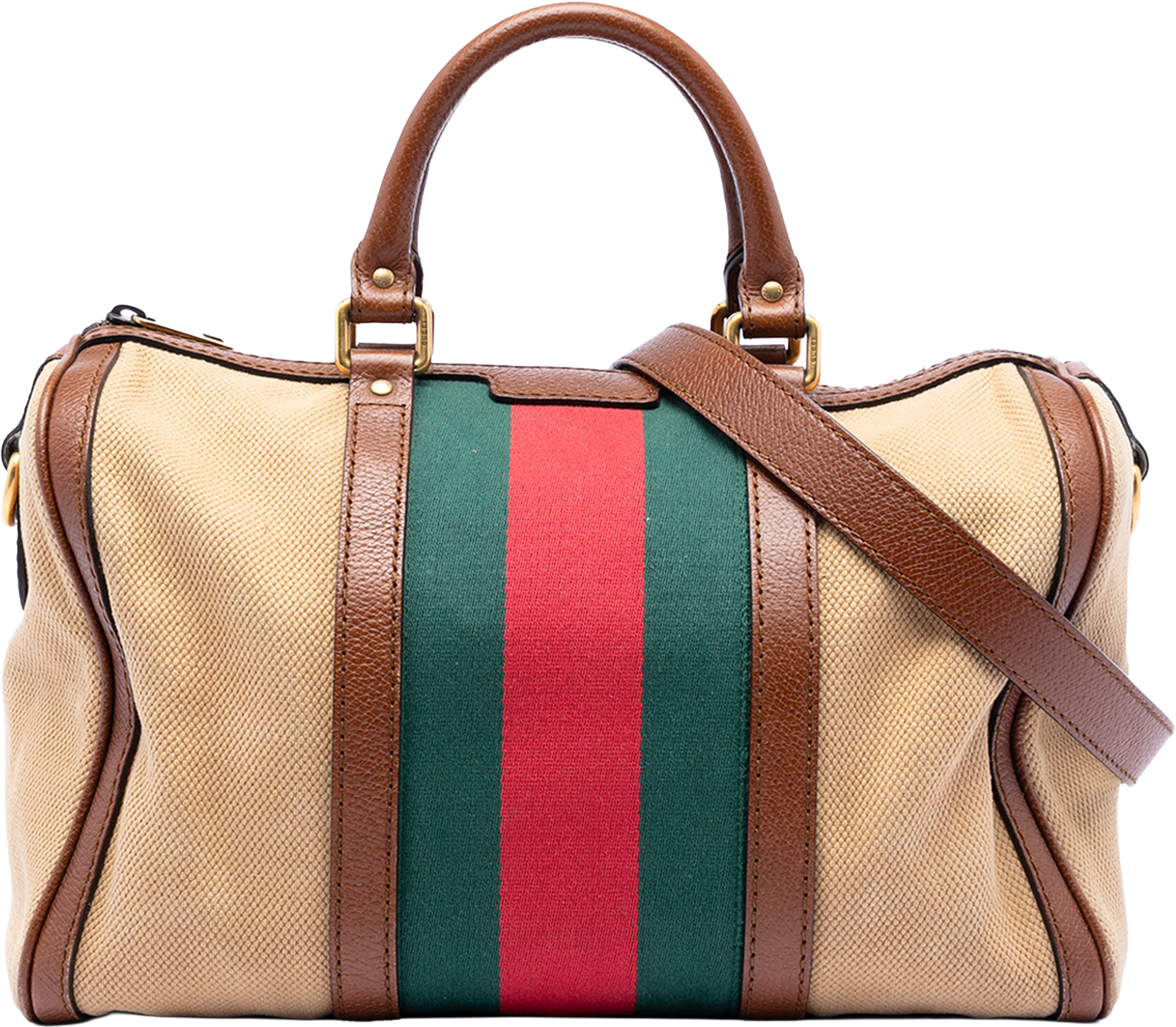 Gucci Medium Canvas Web Joy Boston Bag, från Luxclusif, i färgen beige. Klicka för att öppna bilden i stort format