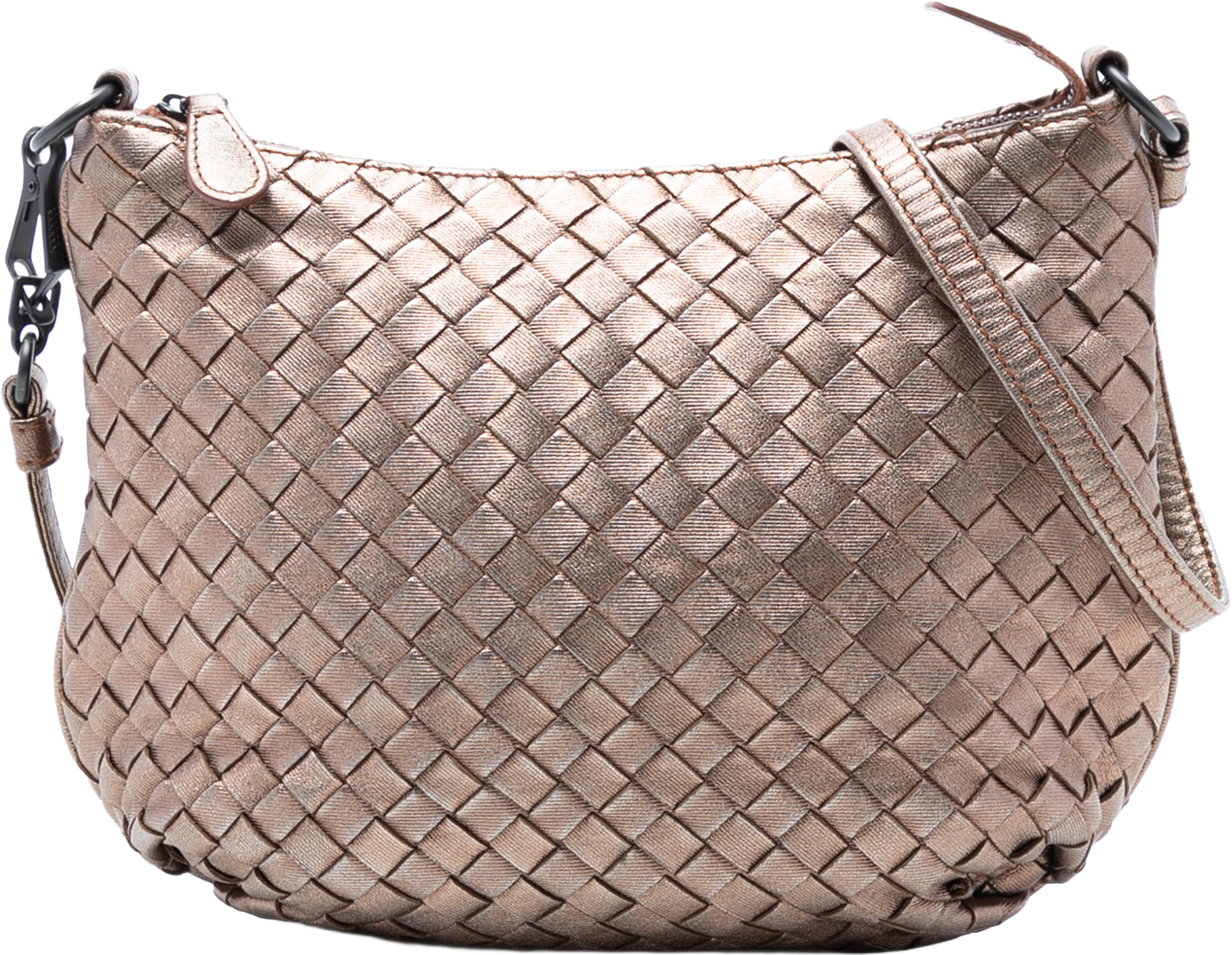 Bottega Veneta Metallic Nappa Intrecciato Crossbody, från Luxclusif, i färgen bronze. Klicka för att öppna bilden i stort format
