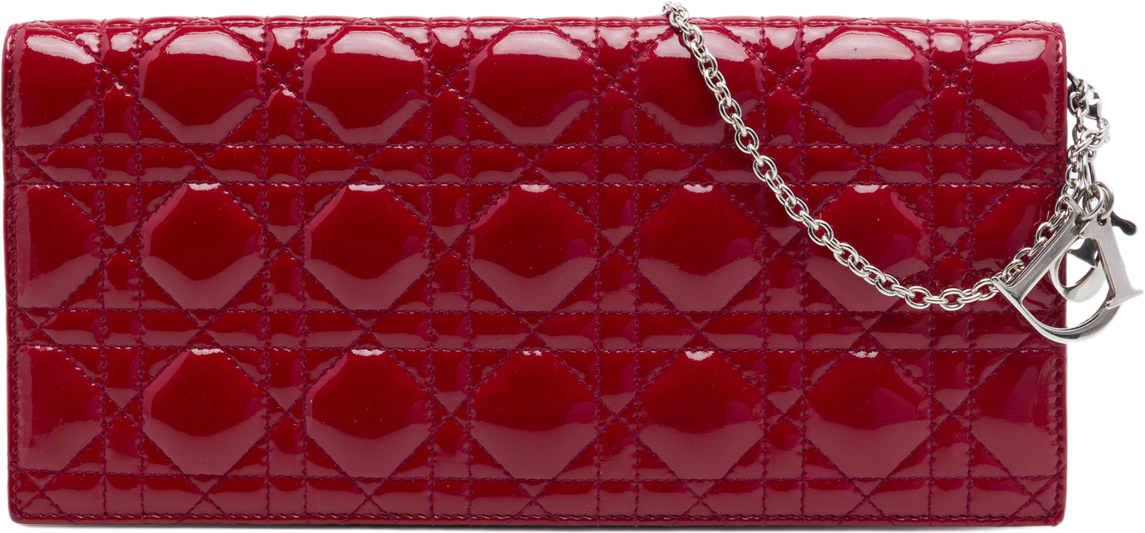 Dior Patent Cannage Lady Dior Clutch With Chain, från Luxclusif, i färgen röd. Klicka för att öppna bilden i stort format