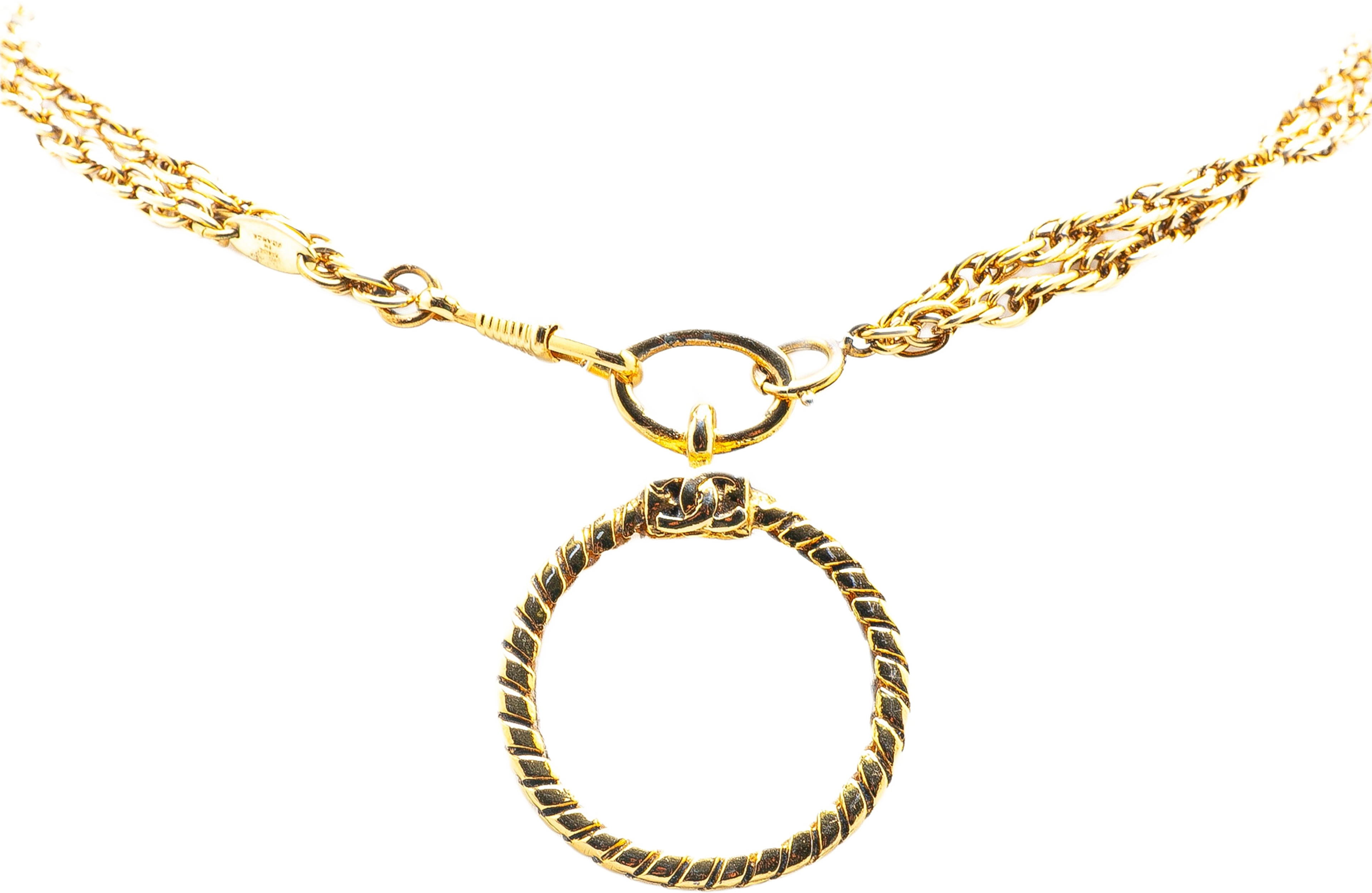 Chanel Gold Plated Double Chain Loupe Magnifying Glass Pendant Necklace