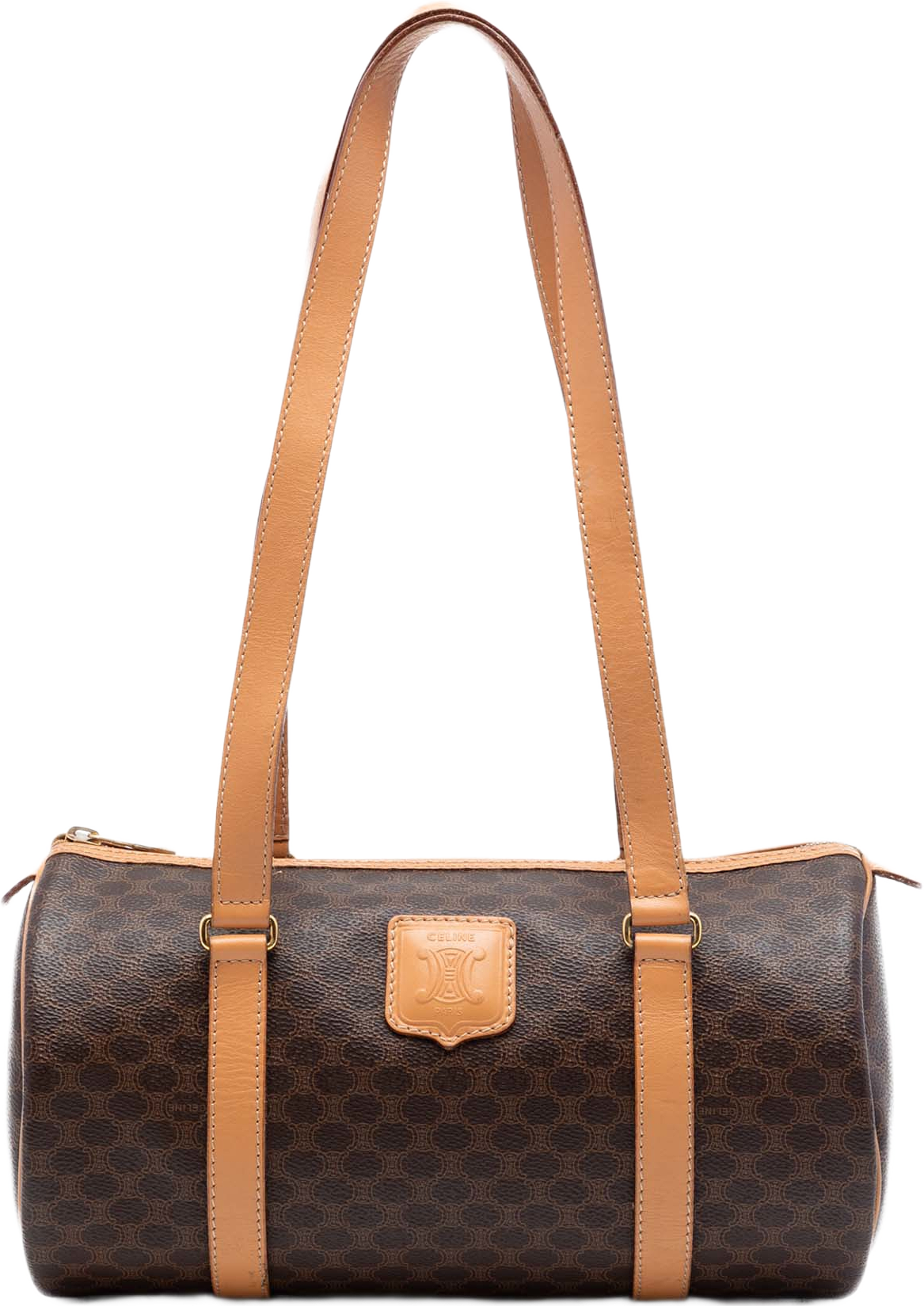Celine Macadam Coated Canvas Shoulder Bag, från Luxclusif, i färgen brun. Klicka för att öppna bilden i stort format