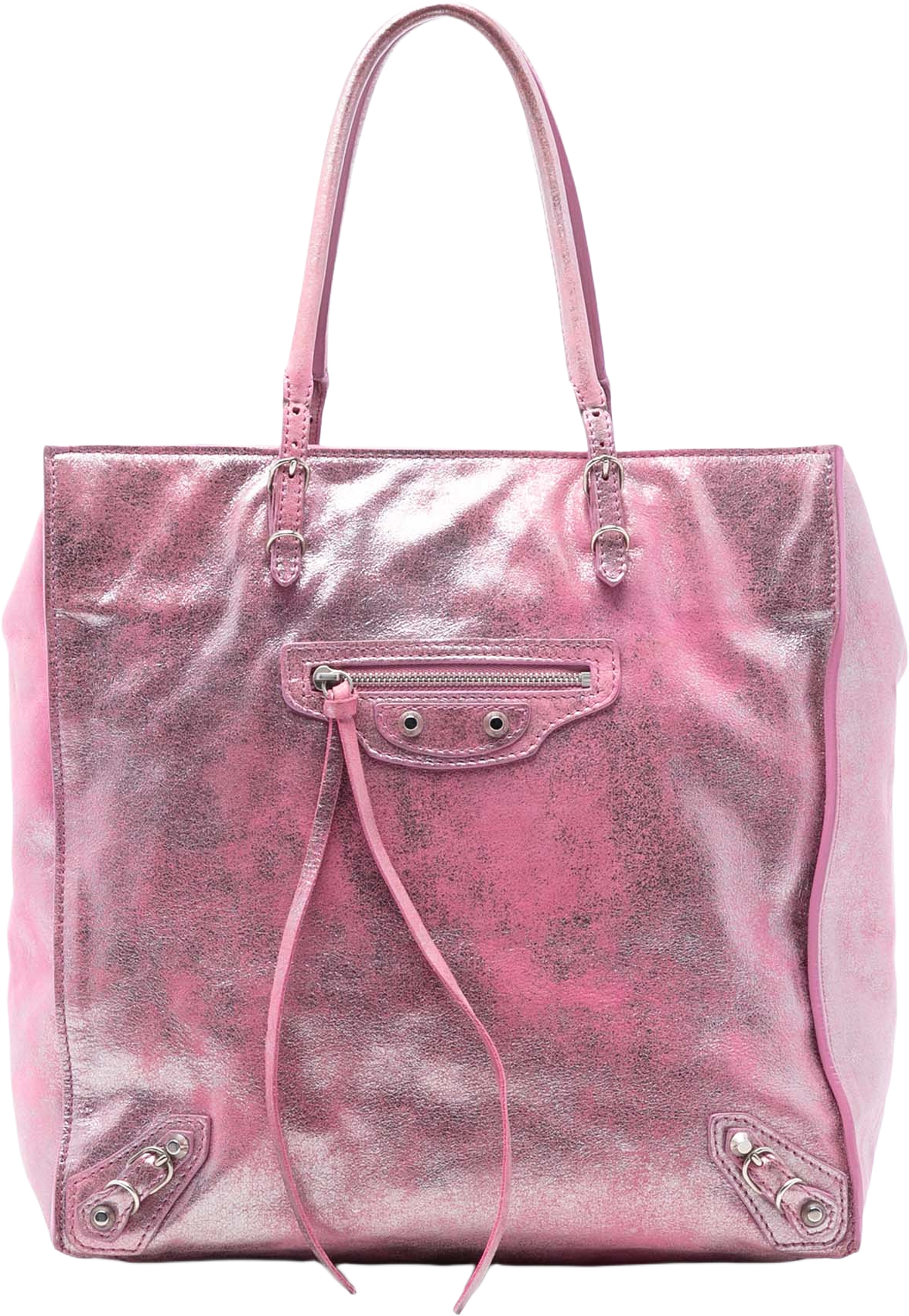 Balenciaga Metallic Leather Papier A5 Tote, från Luxclusif, i färgen pink. Klicka för att öppna bilden i stort format