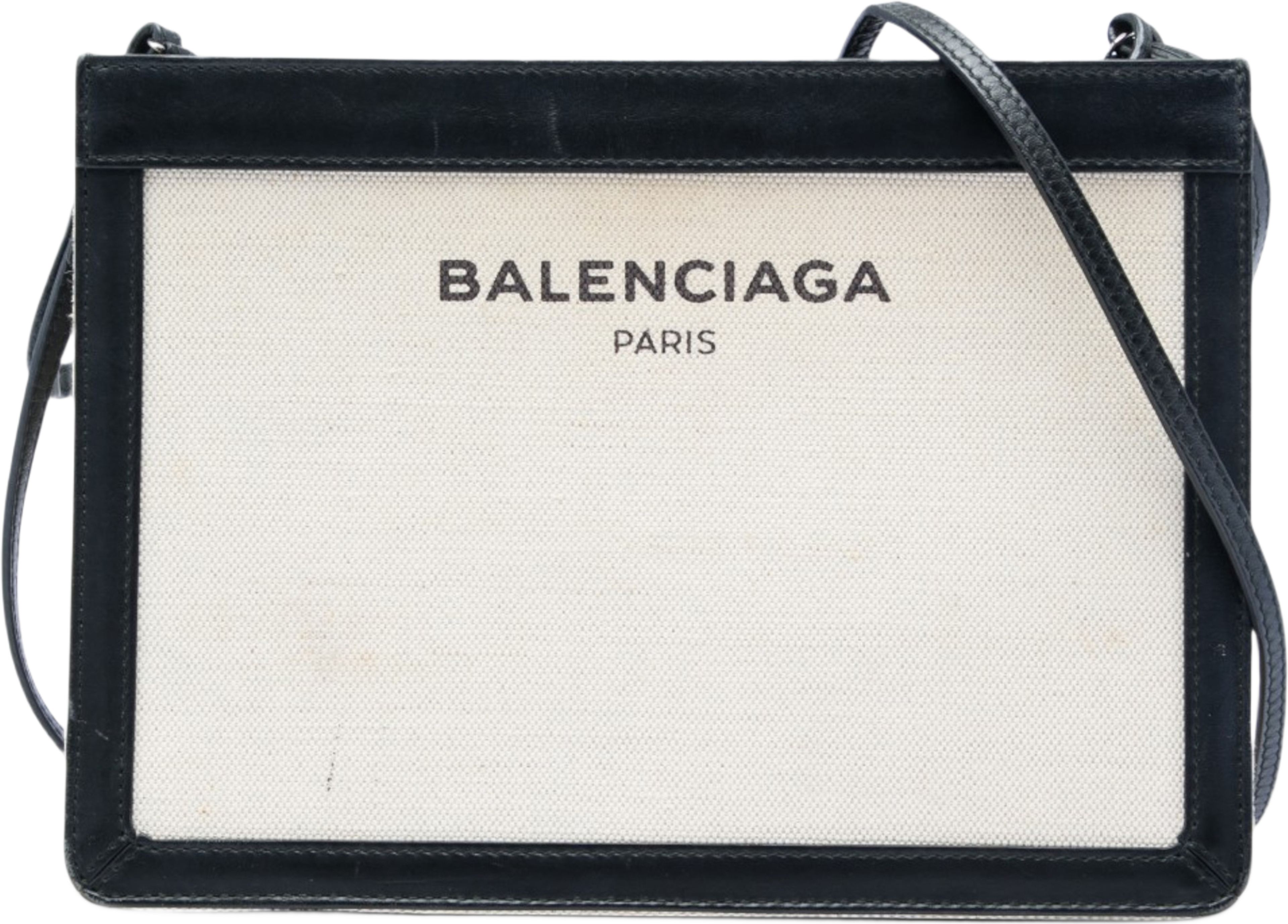 Balenciaga Canvas Navy Pochette Crossbody, från Luxclusif, i färgen brun. Klicka för att öppna bilden i stort format