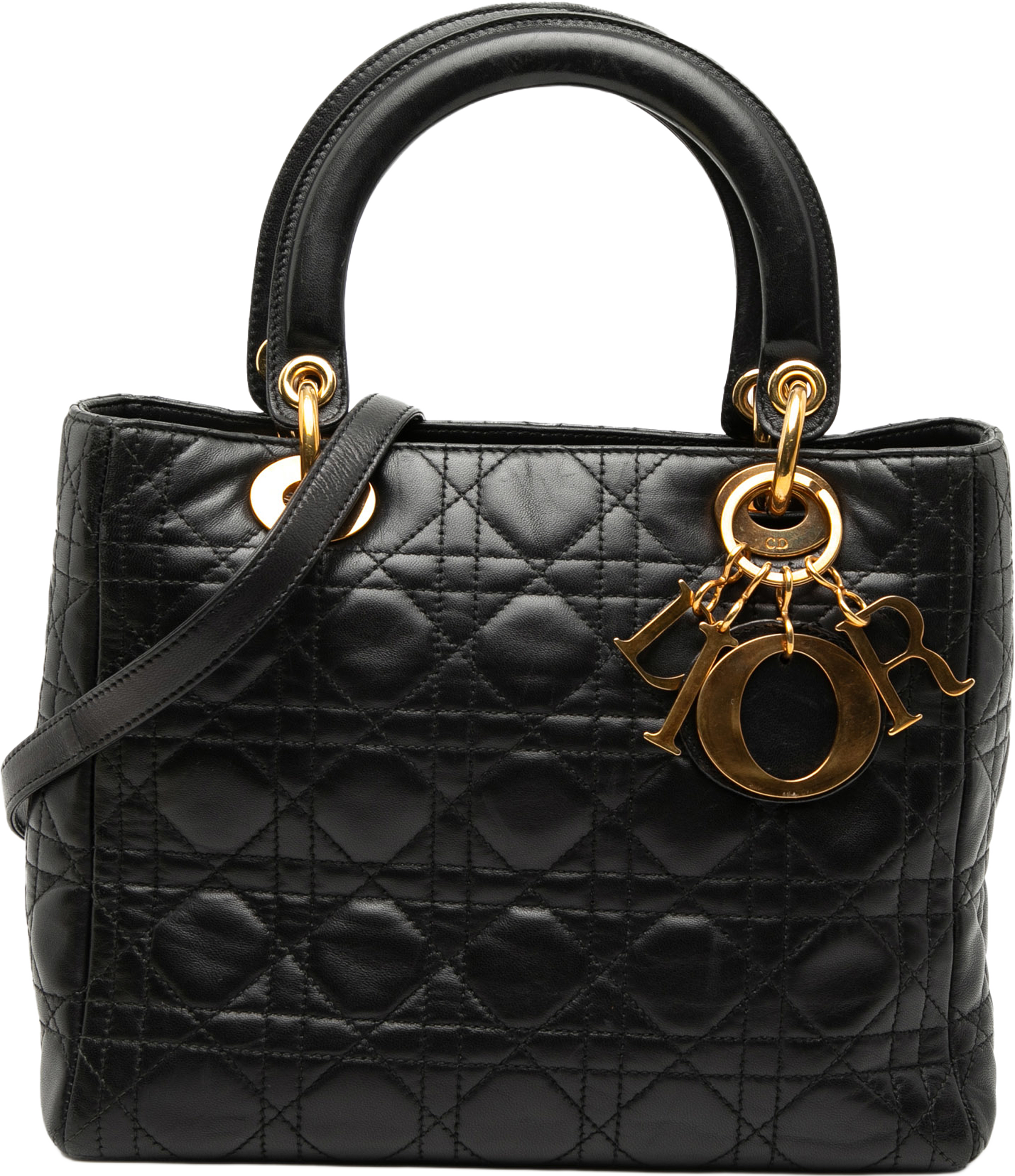 Dior Medium Lambskin Cannage Lady Dior, från Luxclusif, i färgen black. Klicka för att öppna bilden i stort format