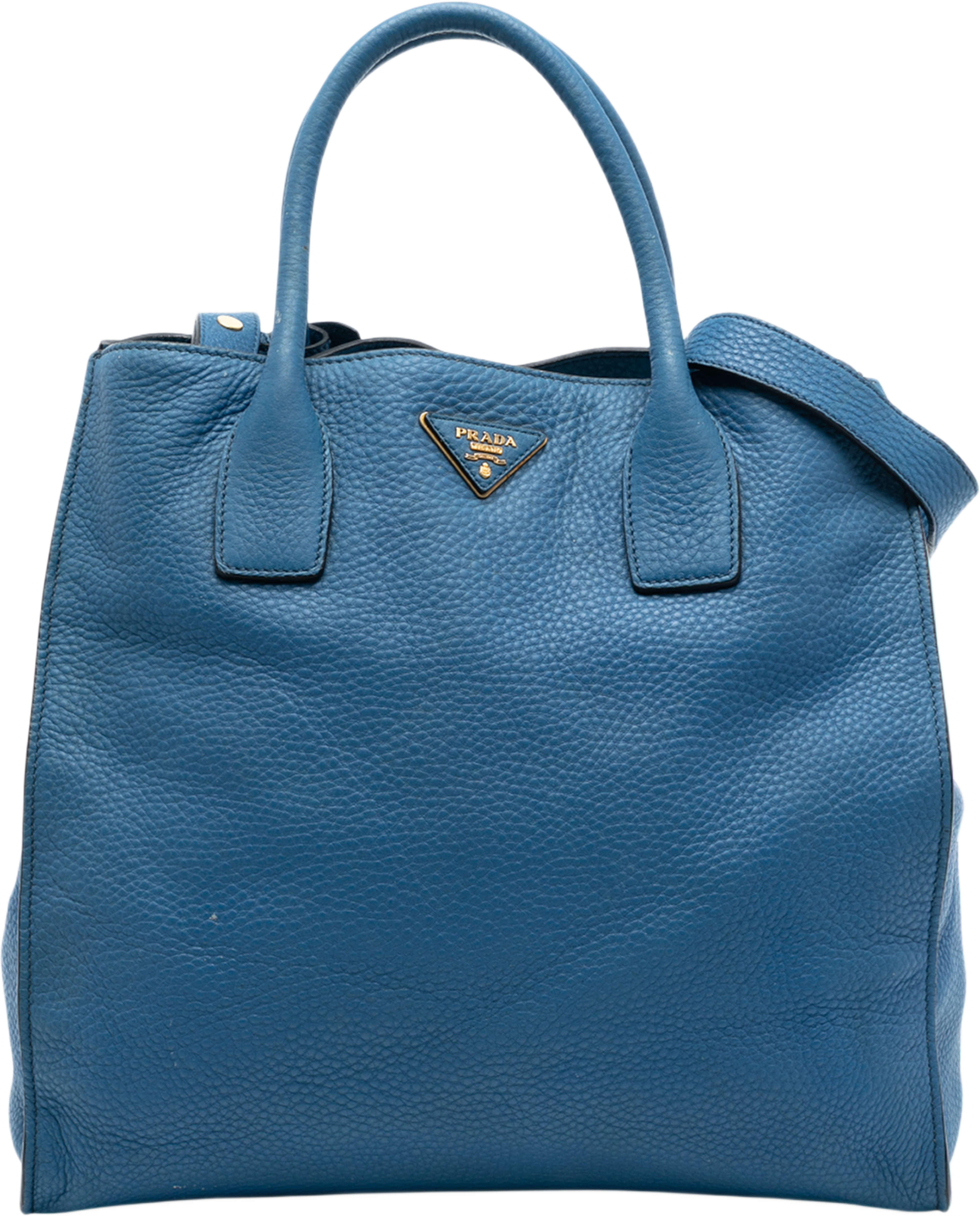 Prada Vitello Daino Open Convertible Tote, från Luxclusif, i färgen blue. Klicka för att öppna bilden i stort format