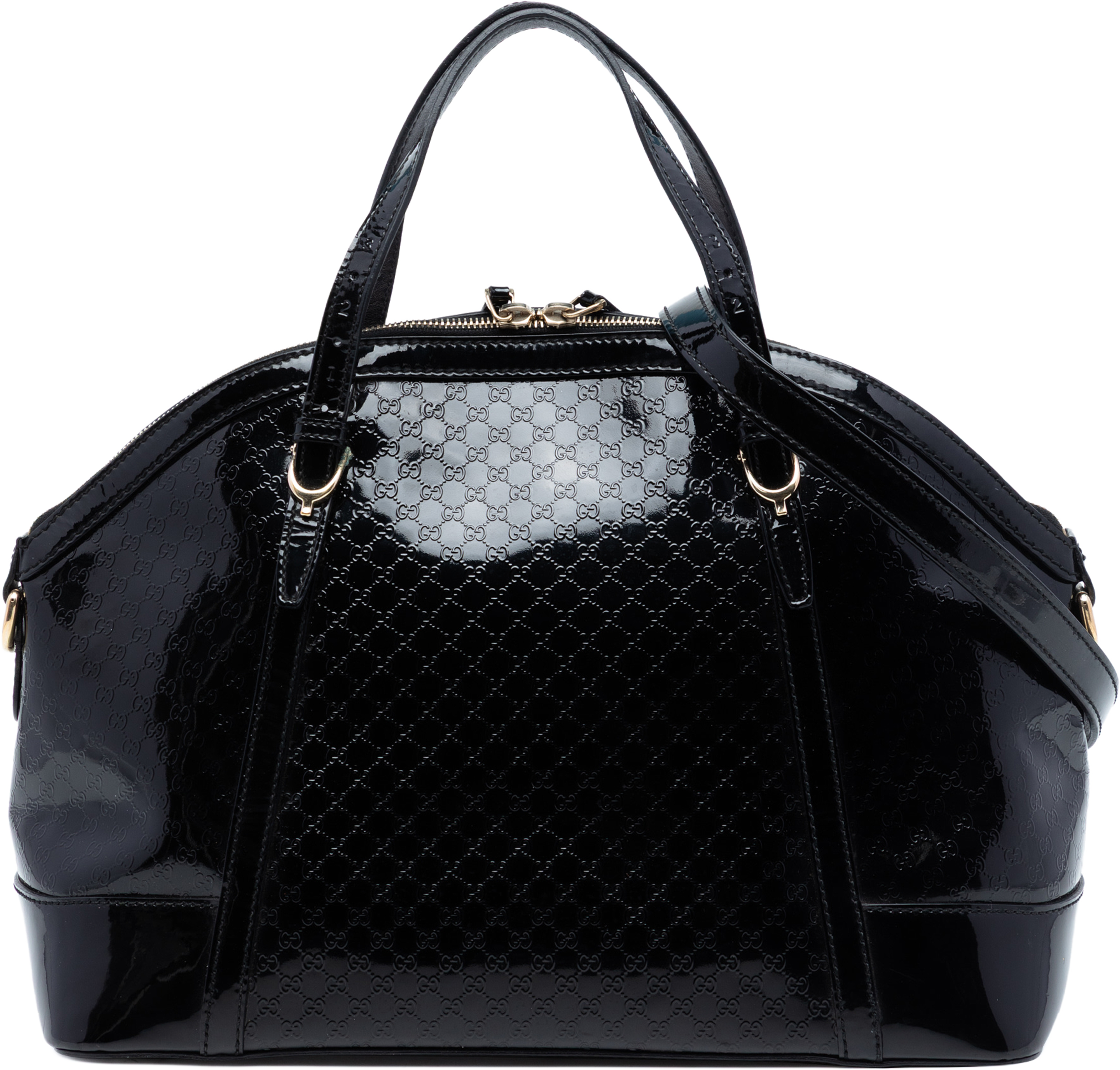 Gucci Large Microguccissima Patent Nice Dome Satchel, från Luxclusif, i färgen black. Klicka för att öppna bilden i stort format