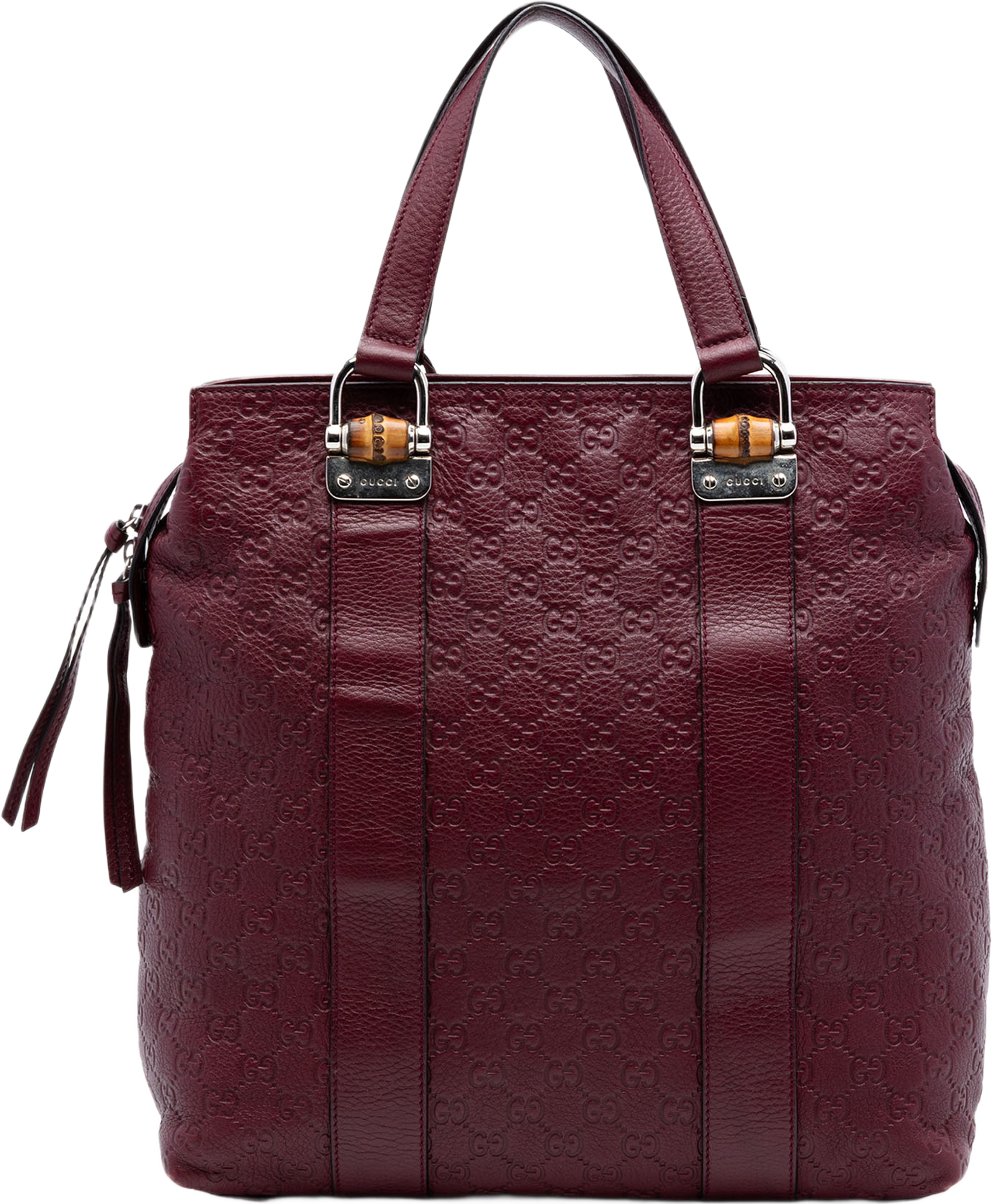 Gucci Guccissima Tender Bamboo Bar Tote, från Luxclusif, i färgen dark red. Klicka för att öppna bilden i stort format