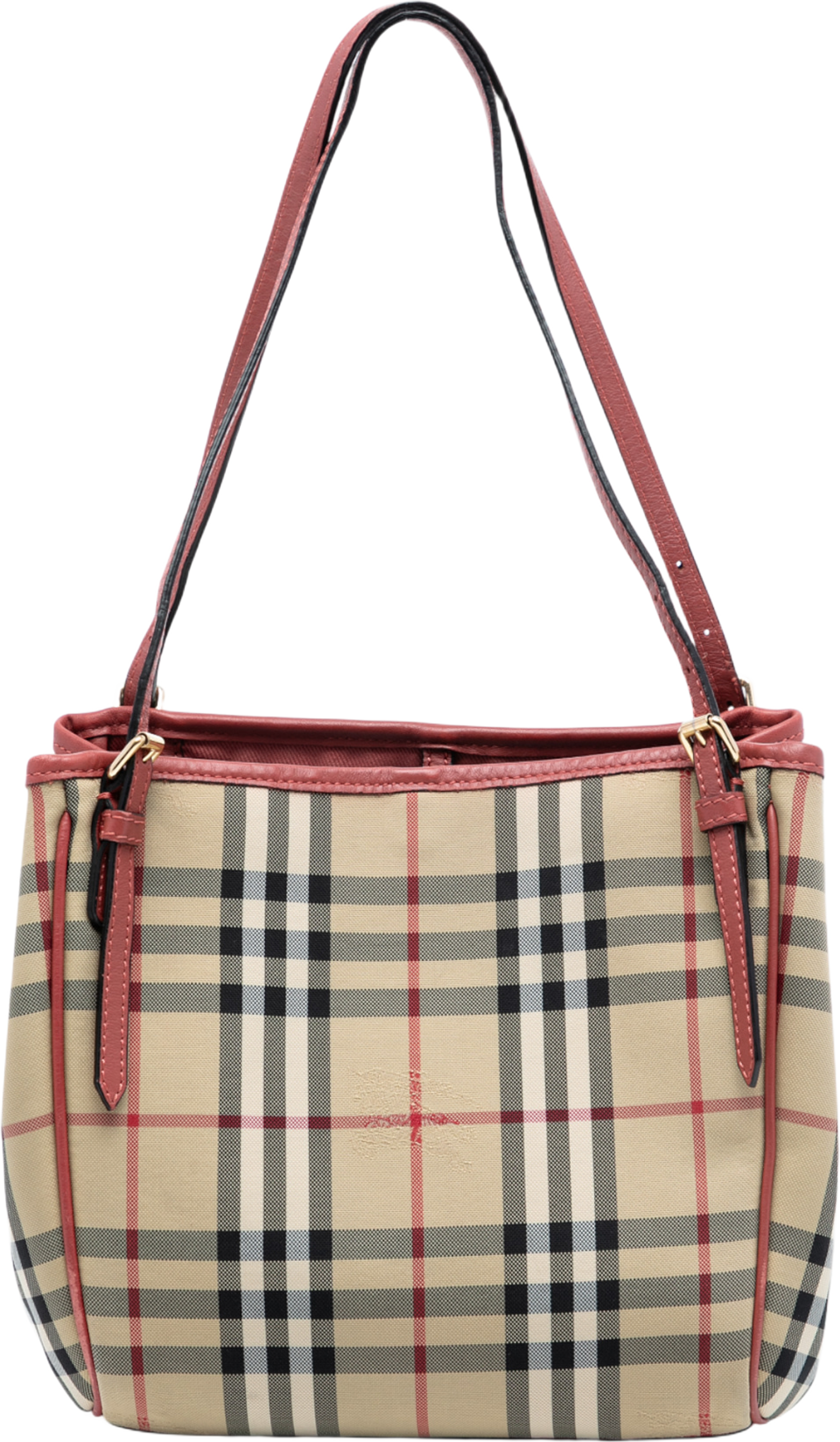 Burberry Small Haymarket Check Canvas Canterbury Tote, från Luxclusif, i färgen beige. Klicka för att öppna bilden i stort format