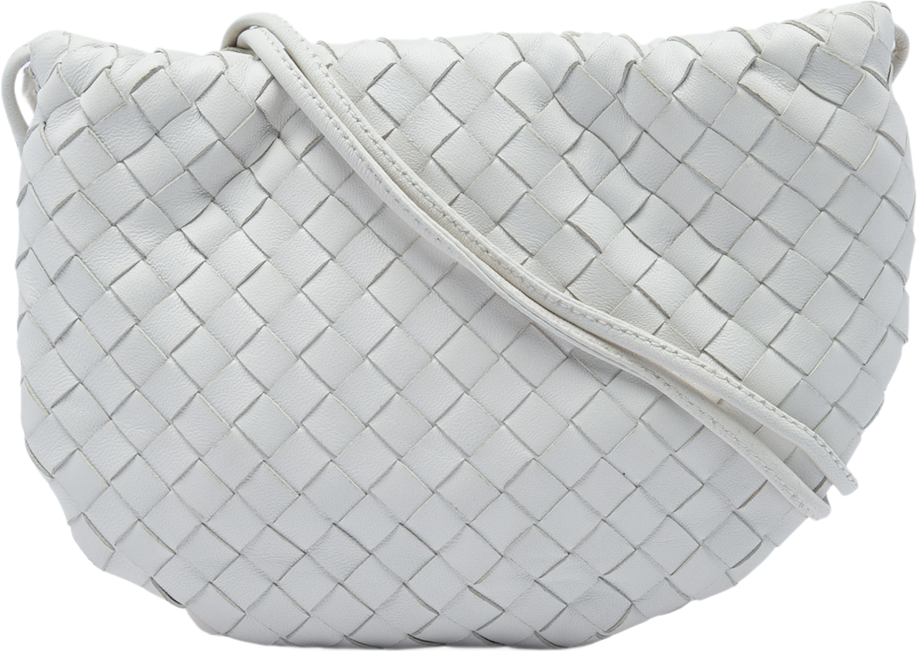 Bottega Veneta Mini Nappa Intrecciato Bulb Crossbody, från Luxclusif, i färgen vit. Klicka för att öppna bilden i stort format