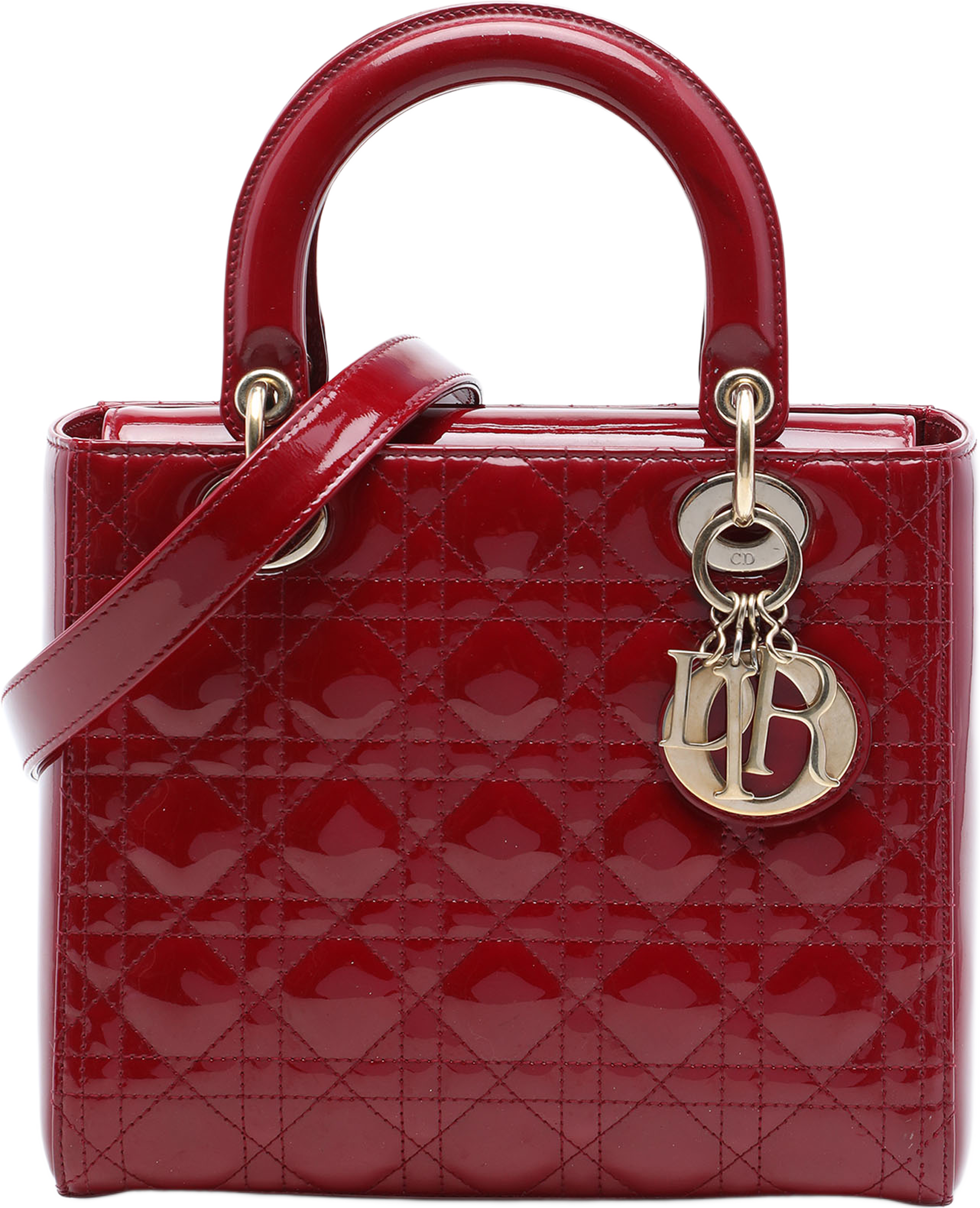 Dior Medium Patent Cannage Lady Dior, från Luxclusif, i färgen röd. Klicka för att öppna bilden i stort format