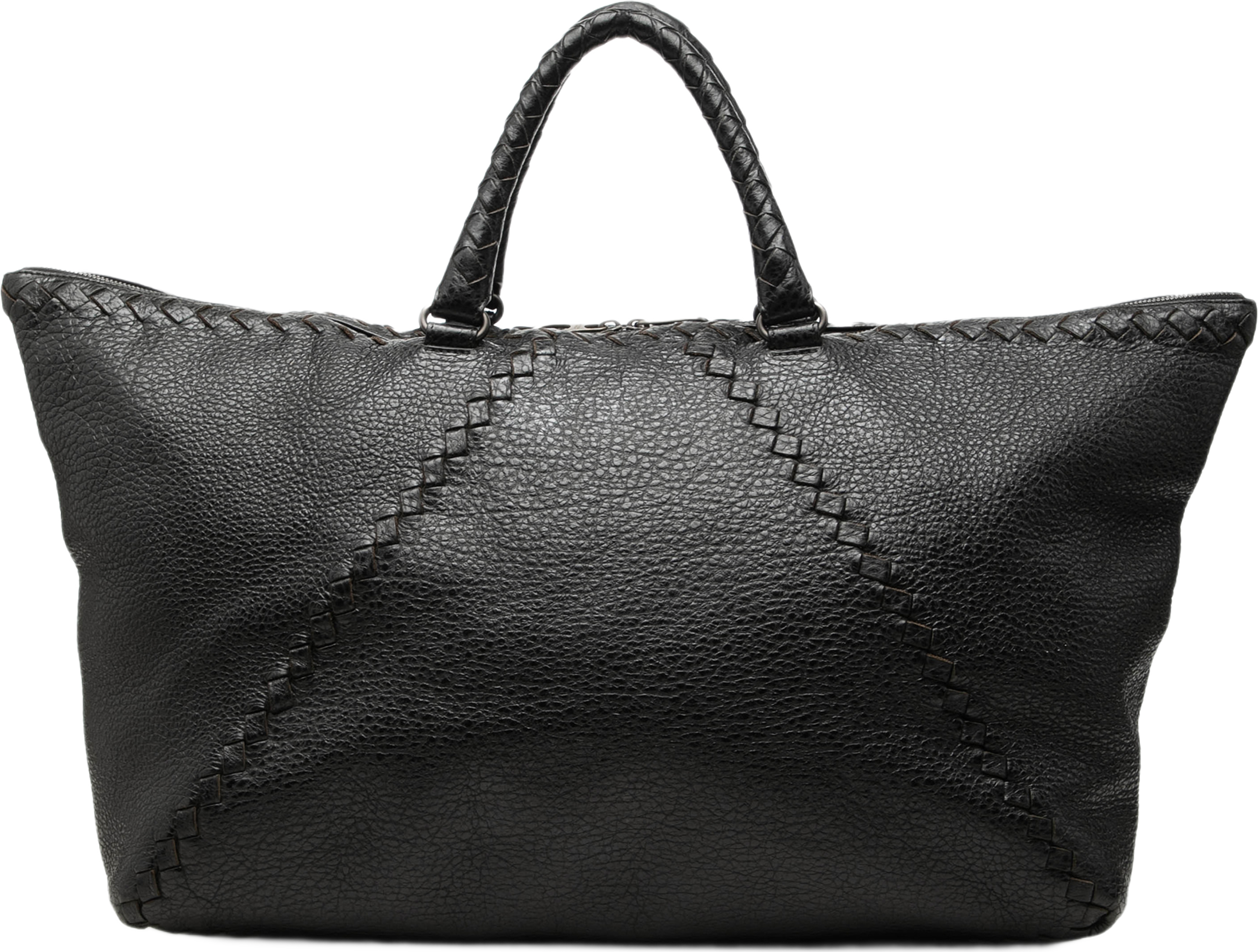 Bottega Veneta Intrecciato Trimmed Cervo Top Zip Travel Bag, från Luxclusif, i färgen svart. Klicka för att öppna bilden i stort format