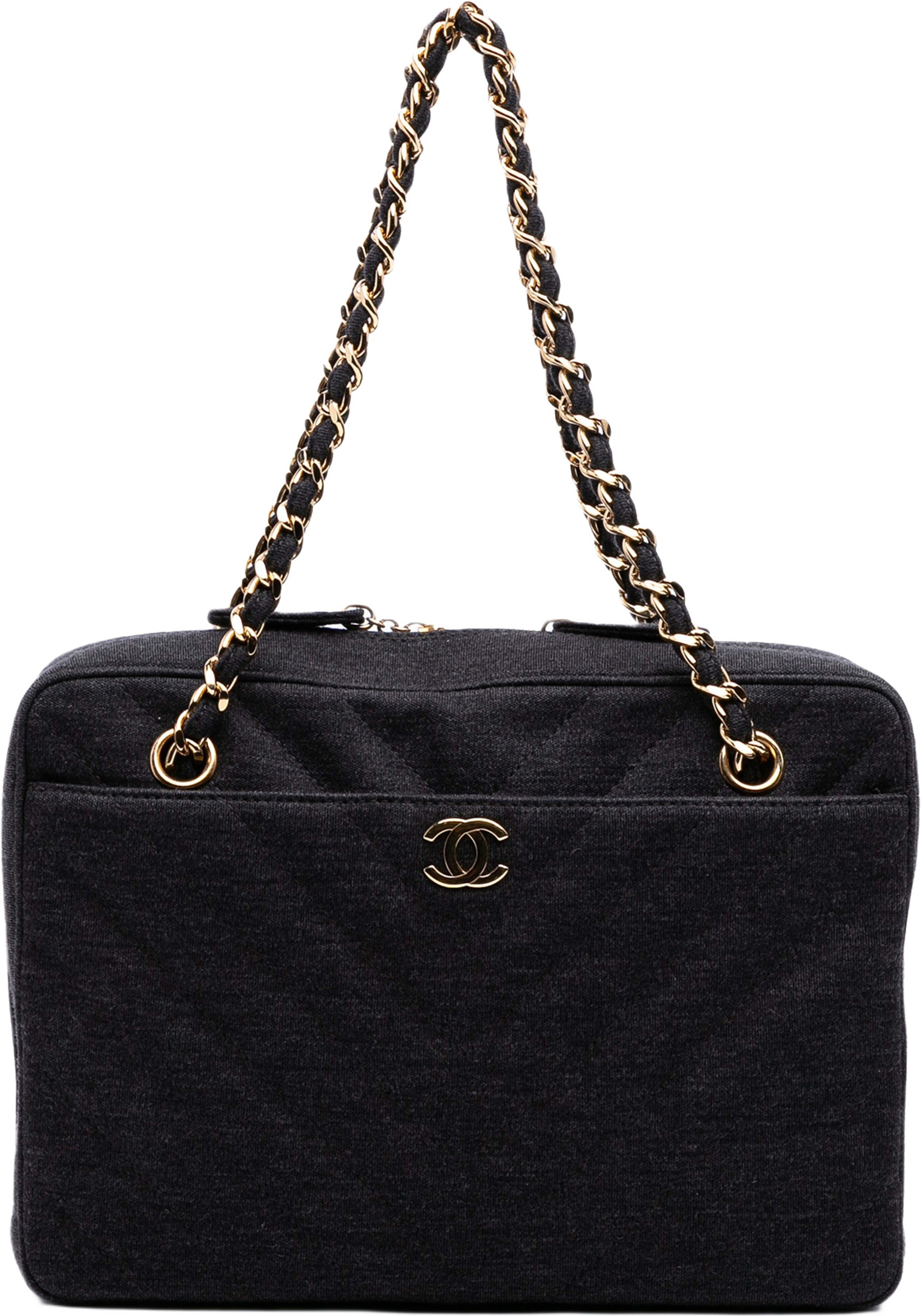 Chanel Cc Chevron Jersey Camera Bag, från Luxclusif, i färgen gray. Klicka för att öppna bilden i stort format