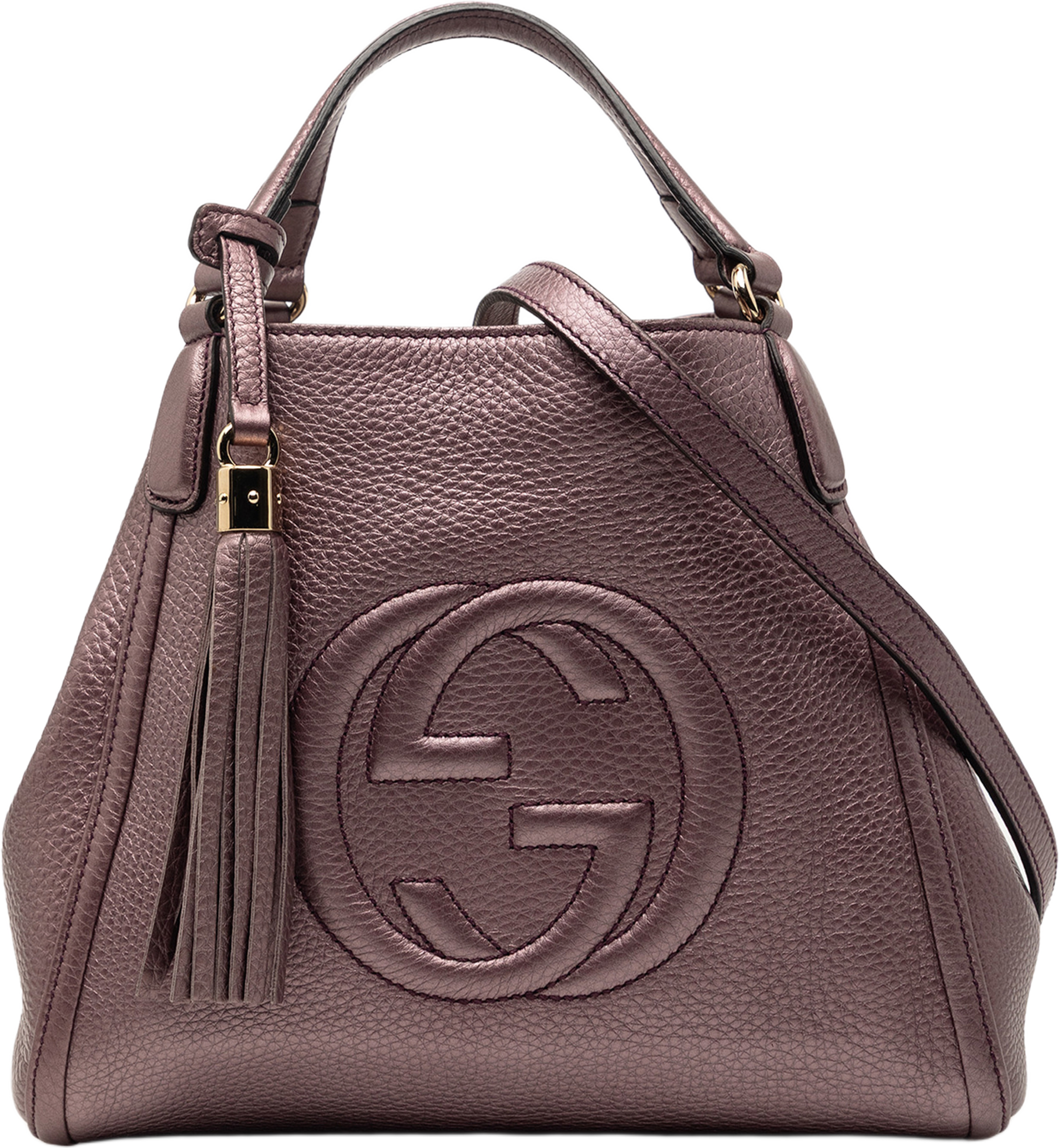 Gucci Small Calfskin Soho Satchel, från Luxclusif, i färgen purple. Klicka för att öppna bilden i stort format