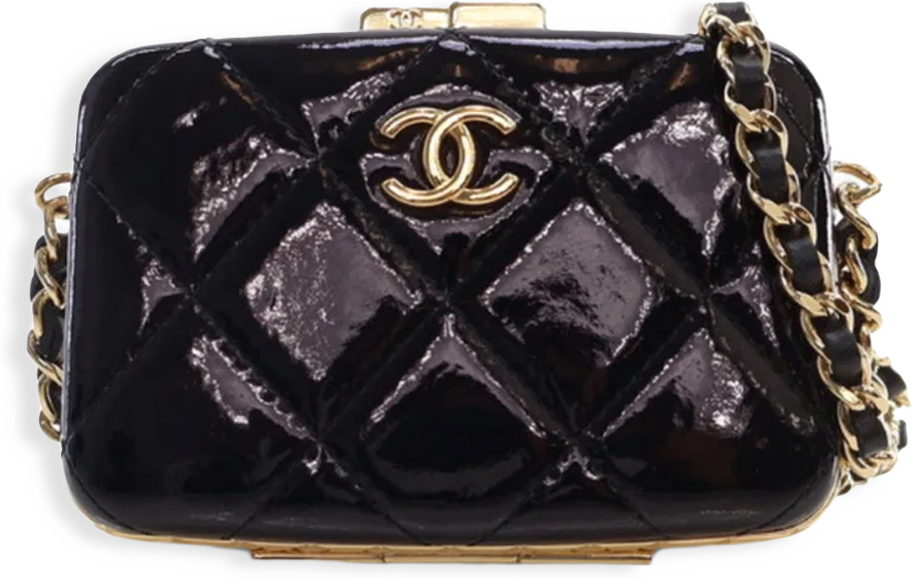 Chanel Small Glazed Goatskin Box With Chain