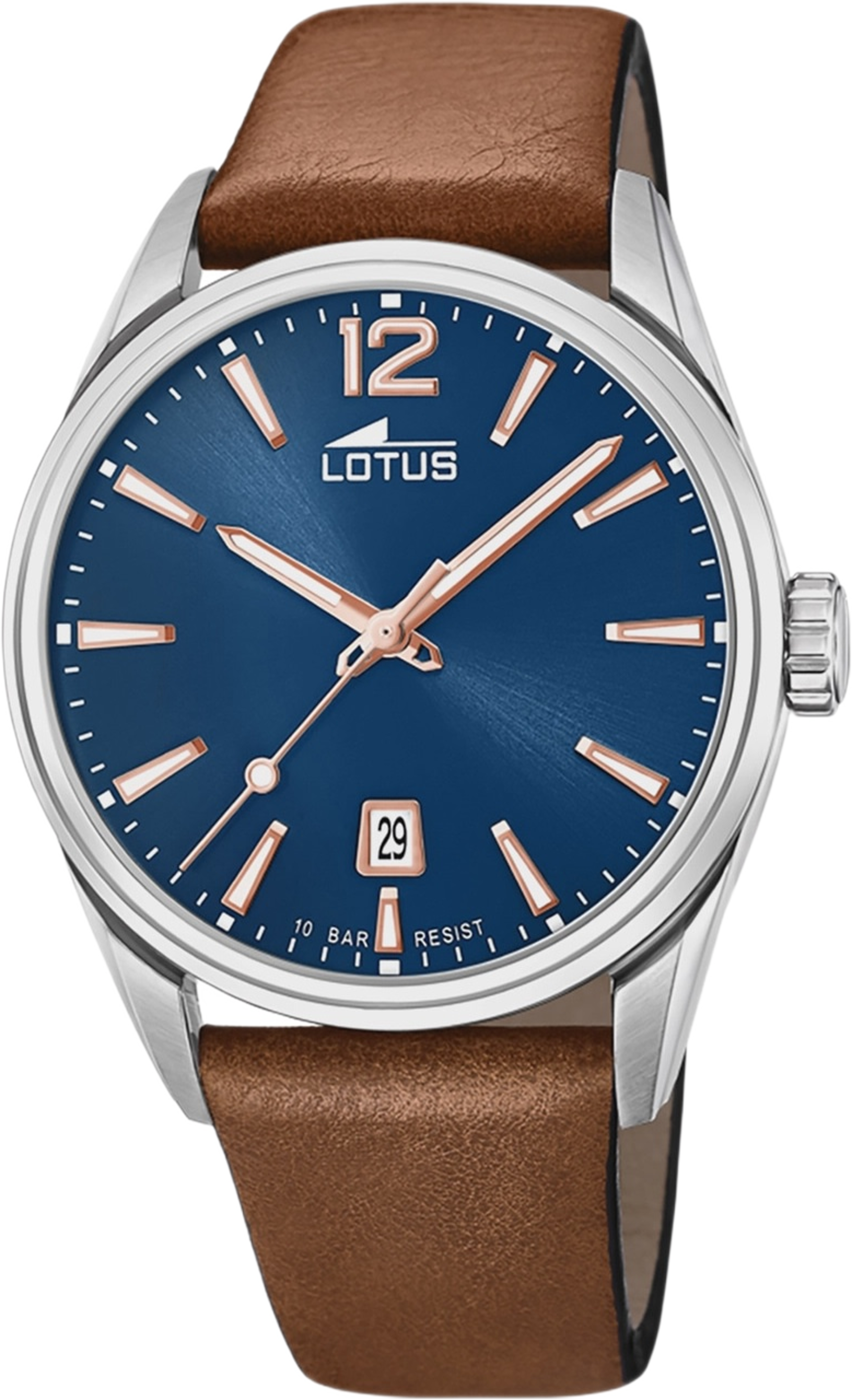 Lotus Herrklocka -  Datum, Läder/blå, 42 Mm, från Lotus, i färgen brown. Klicka för att öppna bilden i stort format