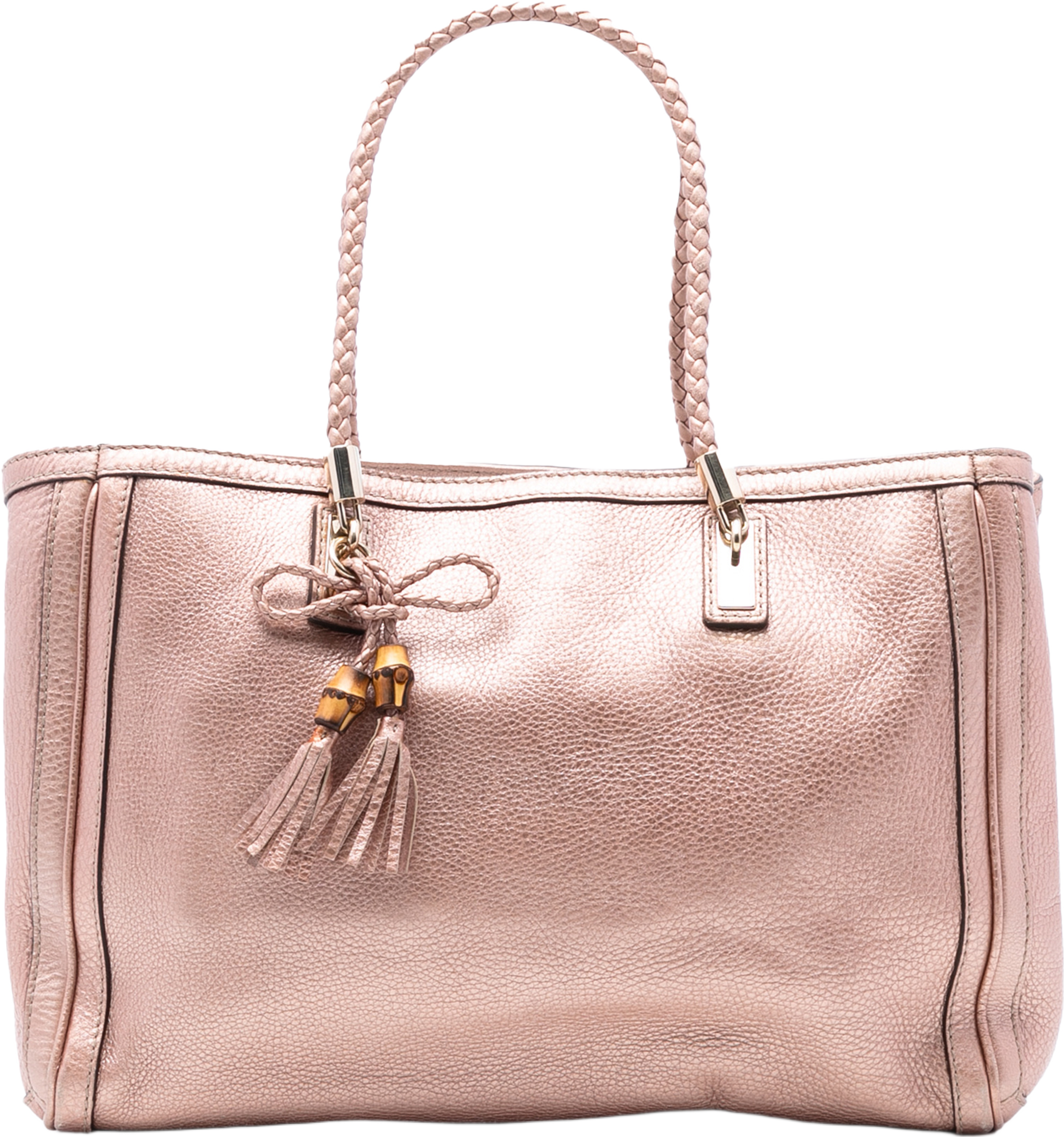 Gucci Medium Metallic Leather Bella Tote, från Luxclusif, i färgen pink. Klicka för att öppna bilden i stort format