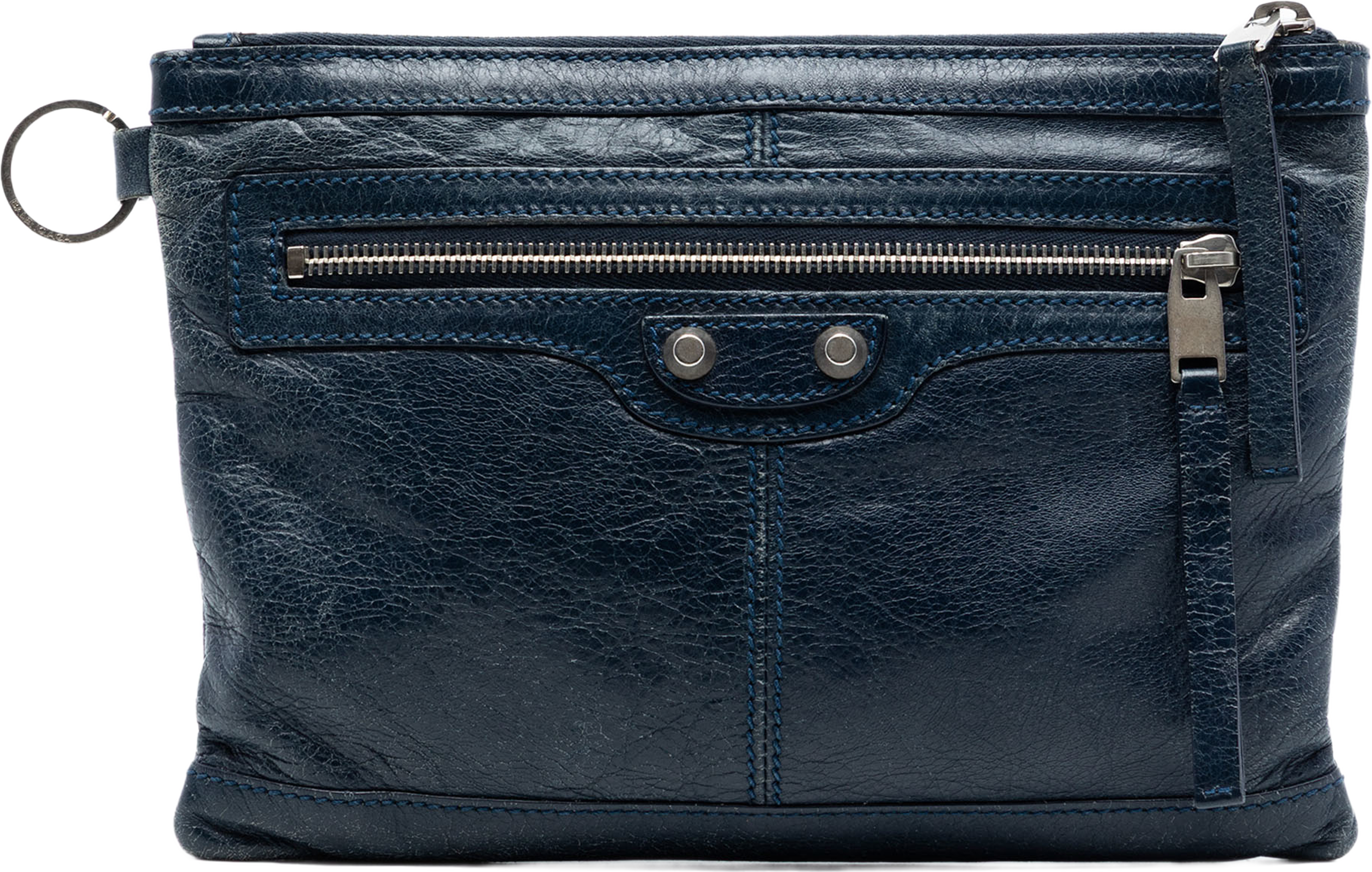 Balenciaga Lambskin Motocross Classic Clip S Clutch, från Luxclusif, i färgen blå. Klicka för att öppna bilden i stort format