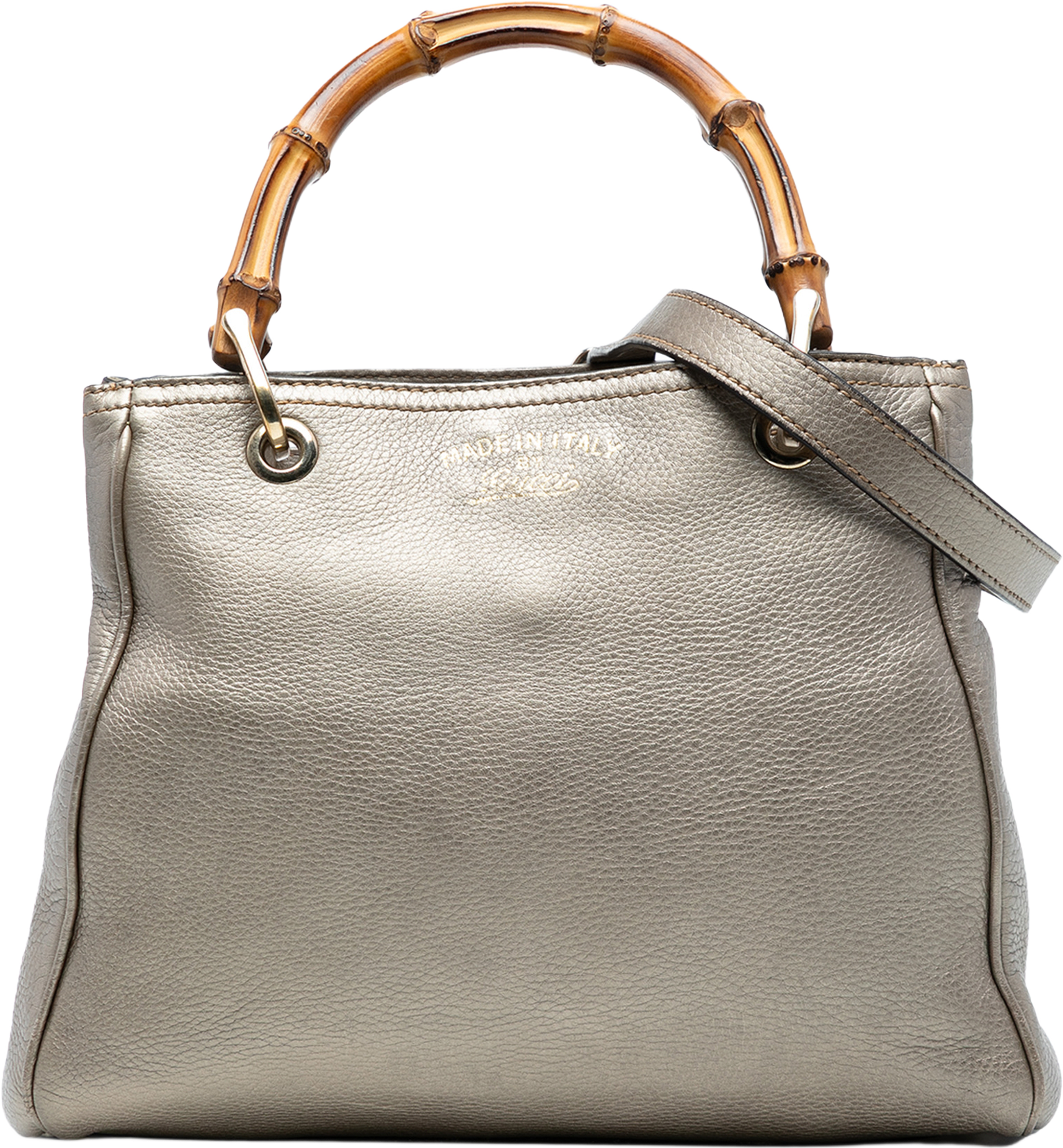 Gucci Small Calfskin Bamboo Shopper Satchel, från Luxclusif, i färgen gold. Klicka för att öppna bilden i stort format