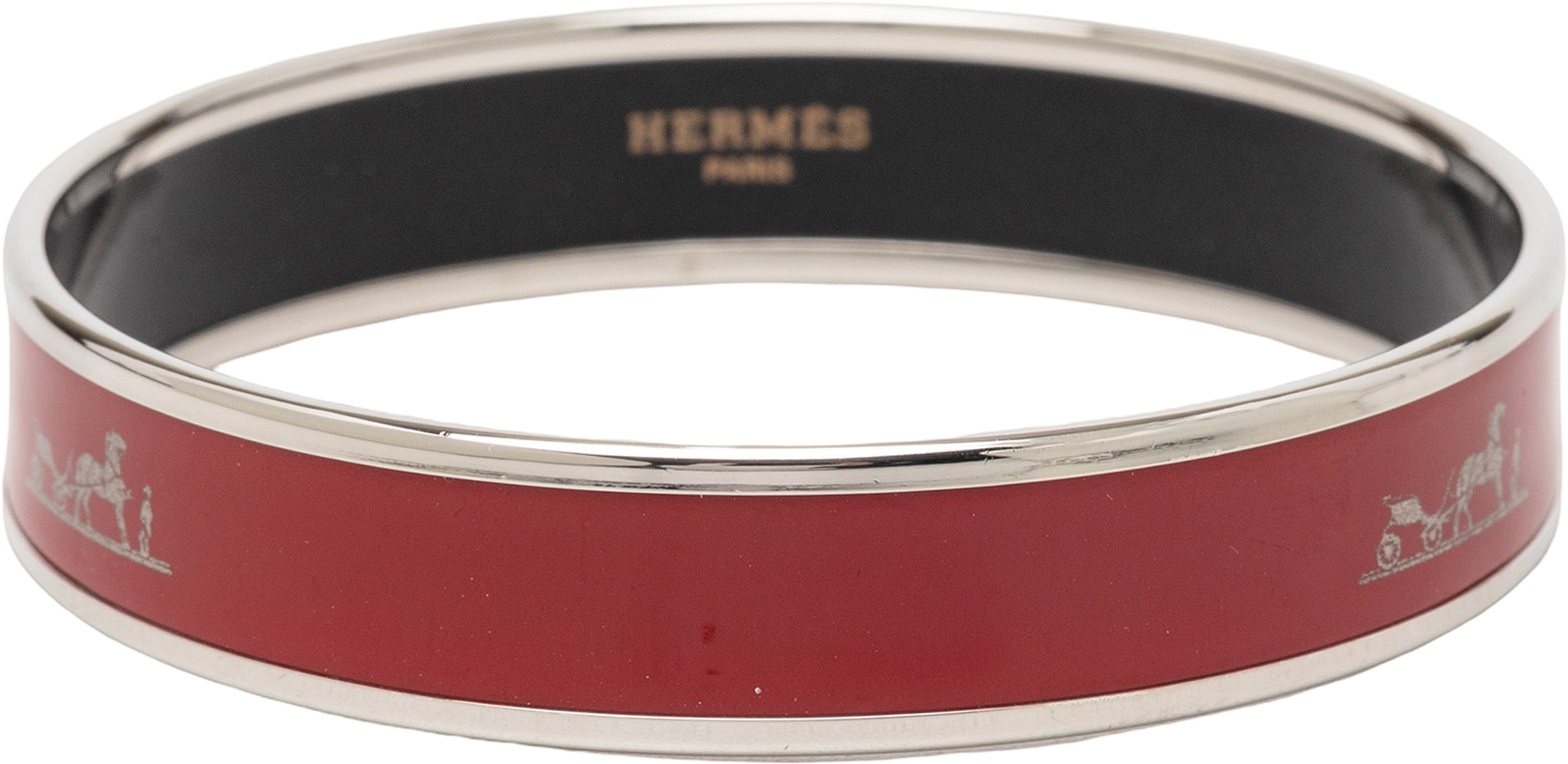 Hermès Narrow Caleche Enamel Bangle 62, från Luxclusif, i färgen dark red. Klicka för att öppna bilden i stort format