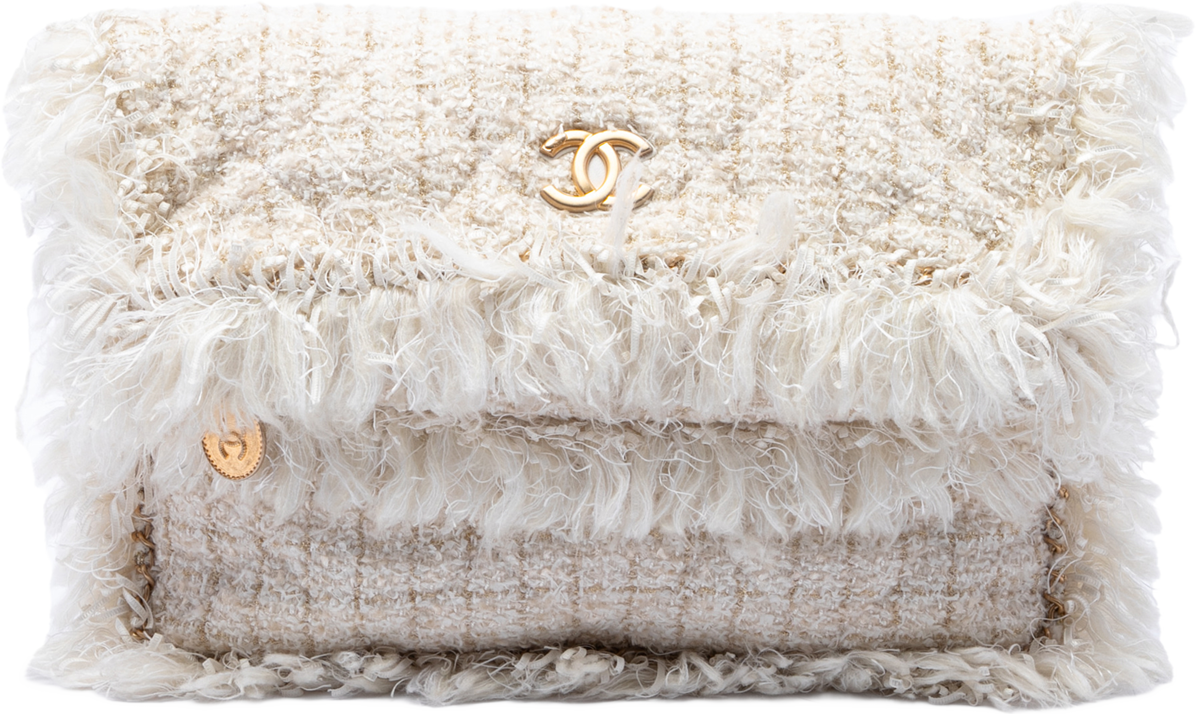 Chanel Paris Cosmopolite Tweed Fringe Clutch, från Luxclusif, i färgen brun. Klicka för att öppna bilden i stort format