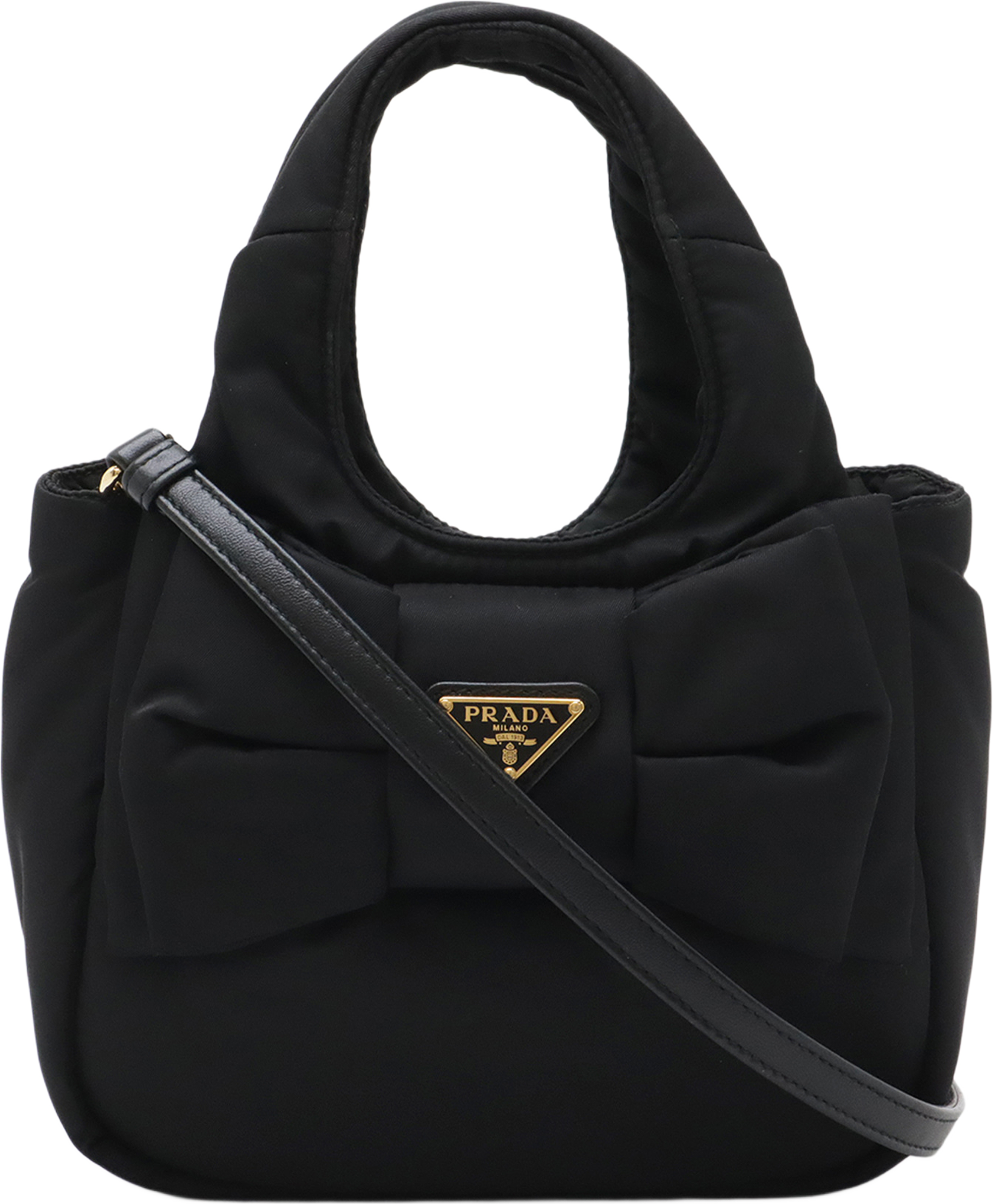 Prada Mini Padded Re Nylon Bow Satchel, från Luxclusif, i färgen svart. Klicka för att öppna bilden i stort format