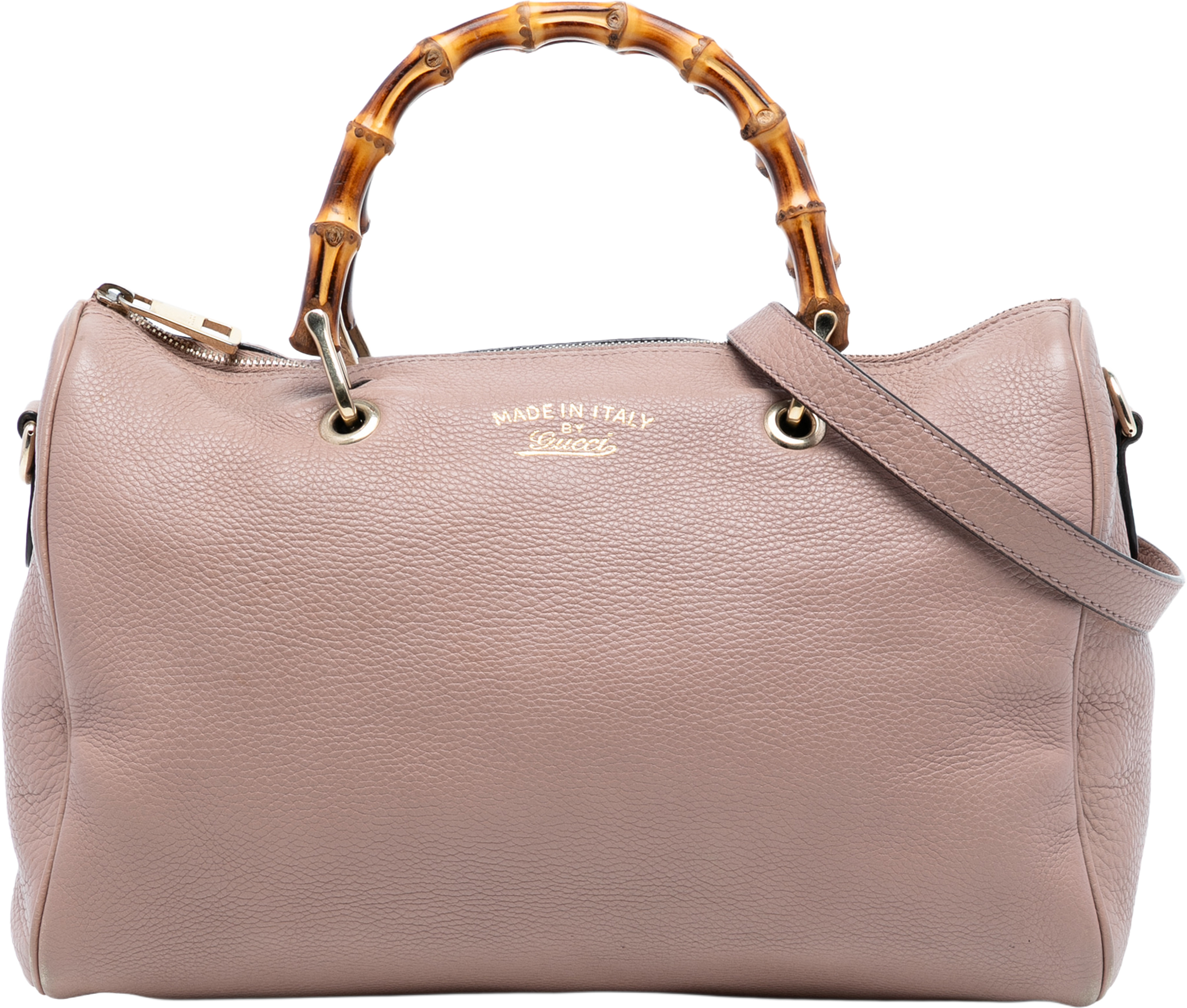 Gucci Medium Calfskin Bamboo Shopper Boston Bag, från Luxclusif, i färgen pink. Klicka för att öppna bilden i stort format