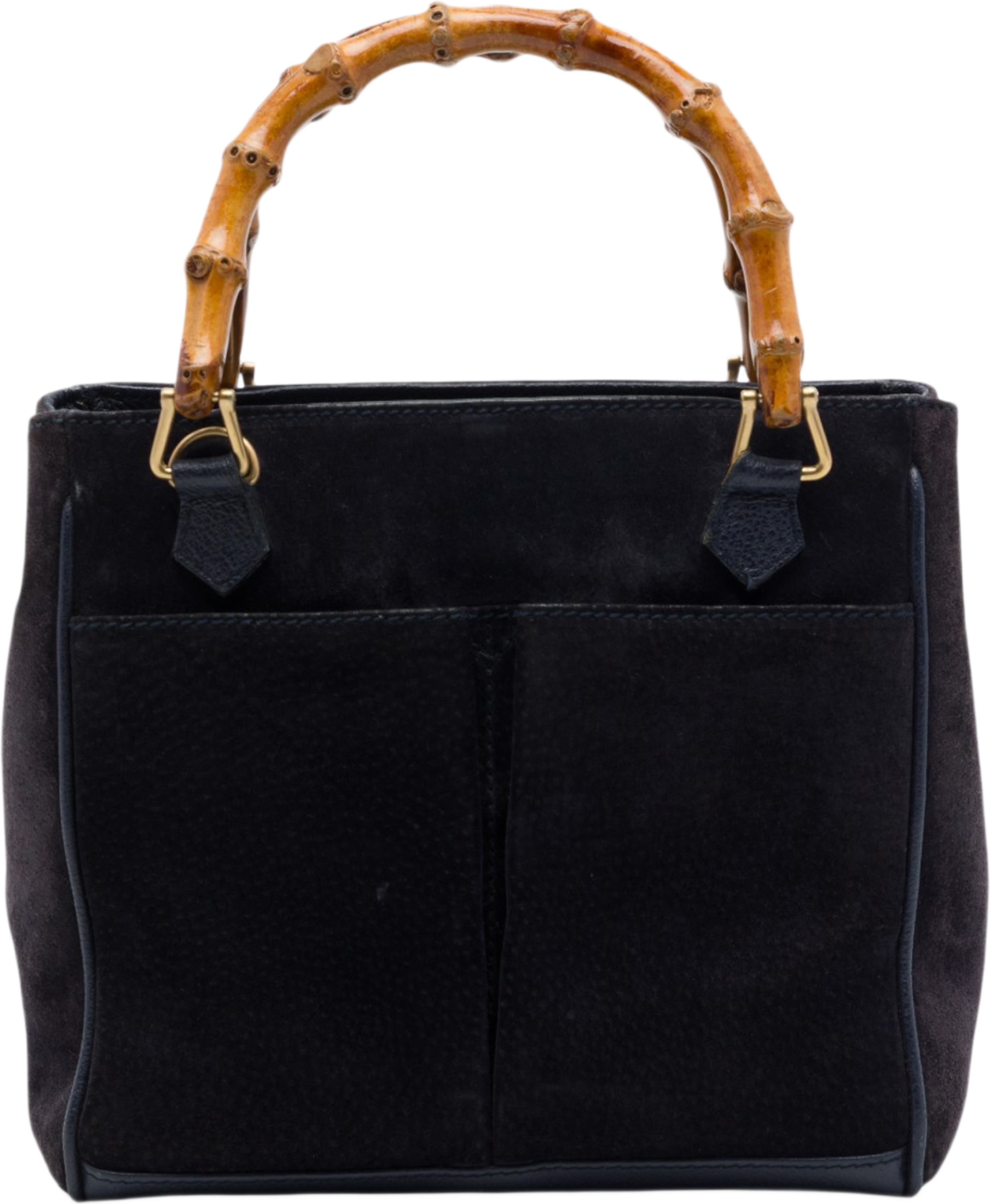 Gucci Suede Bamboo Satchel, från Luxclusif, i färgen blå. Klicka för att öppna bilden i stort format