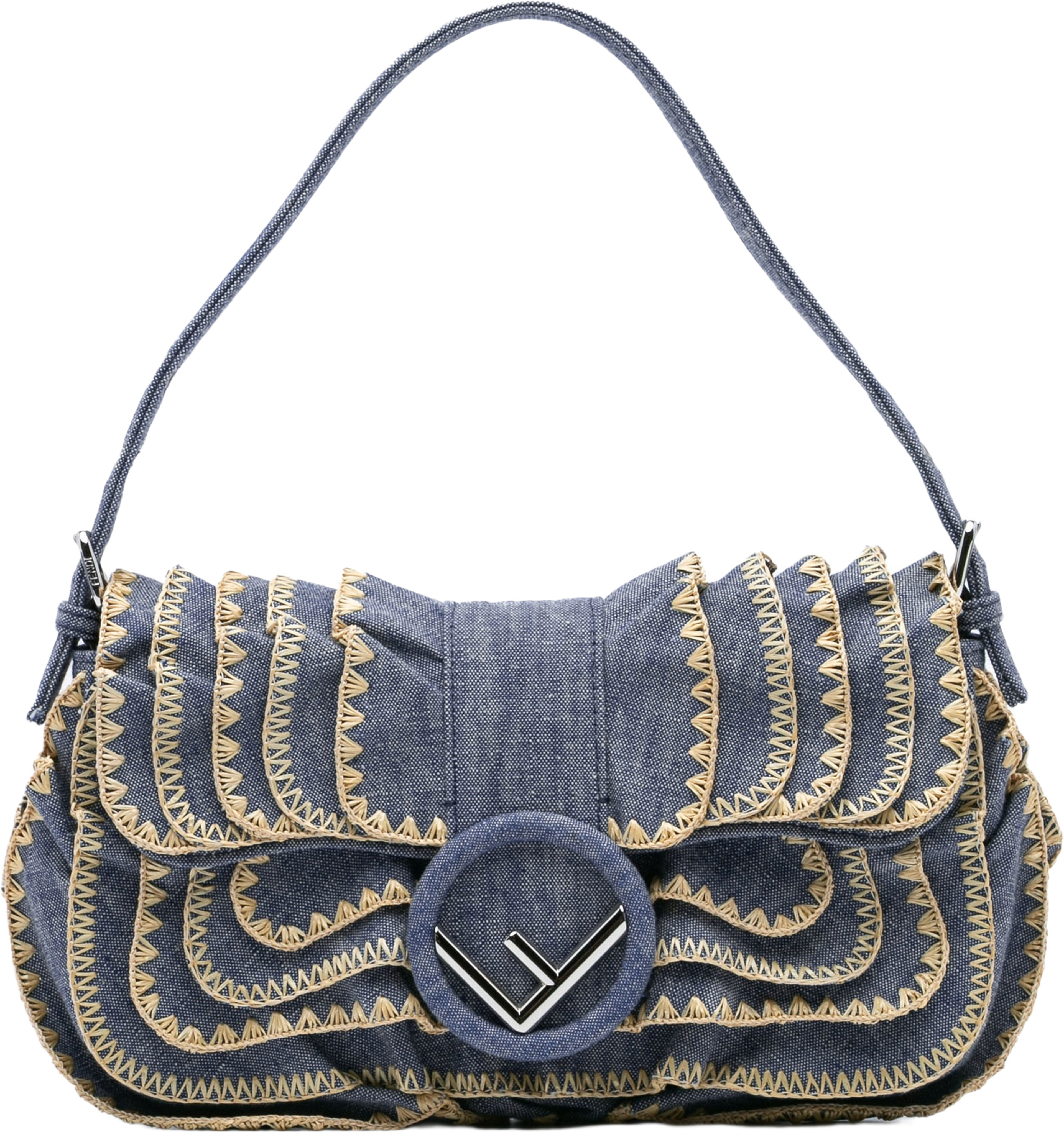 Fendi Embroidered Denim Ruffled F Is Fendi Kan I Baguette, från Luxclusif, i färgen blue. Klicka för att öppna bilden i stort format