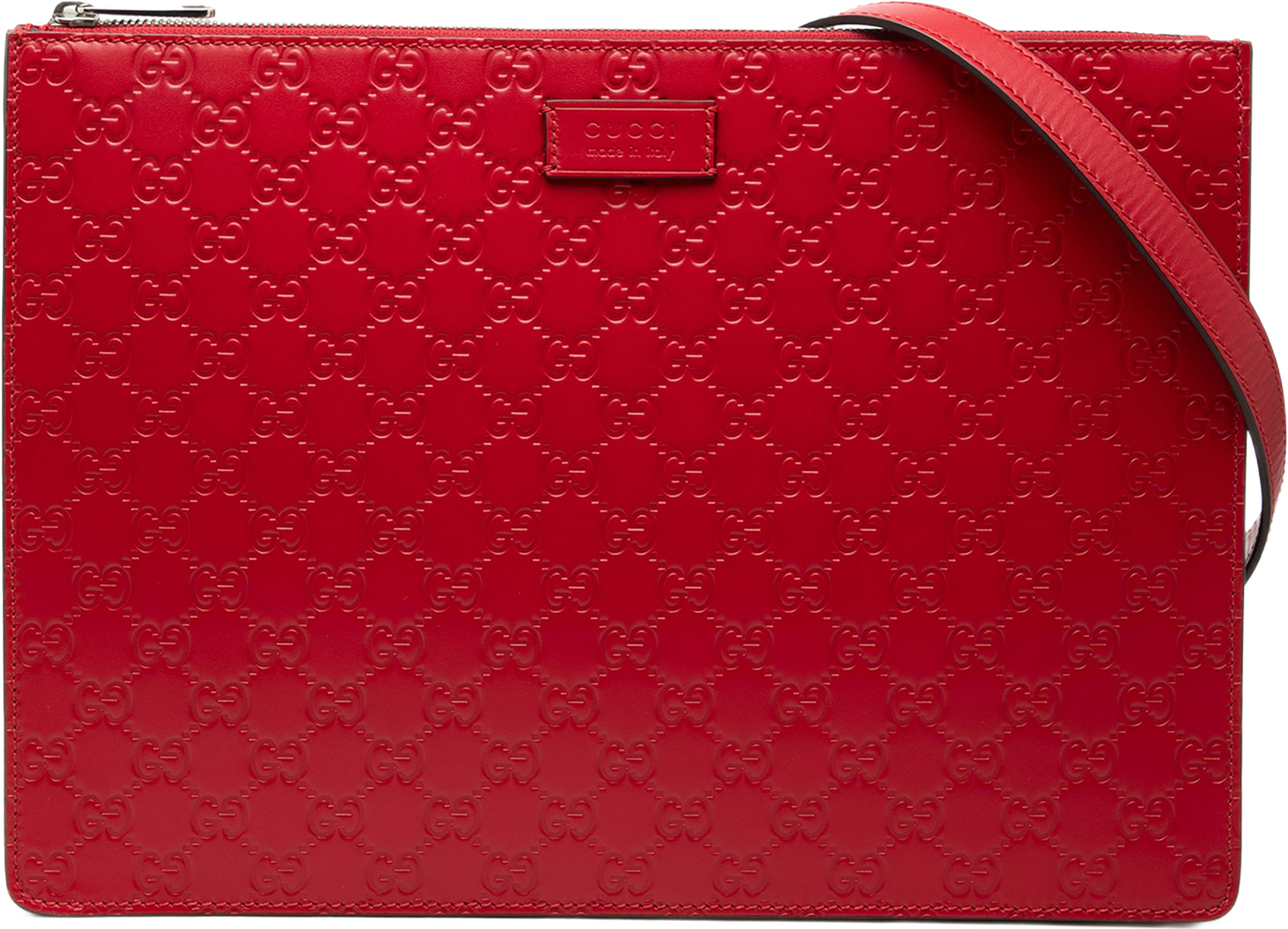 Gucci Guccissima Zip Messenger Bag, från Luxclusif, i färgen röd. Klicka för att öppna bilden i stort format