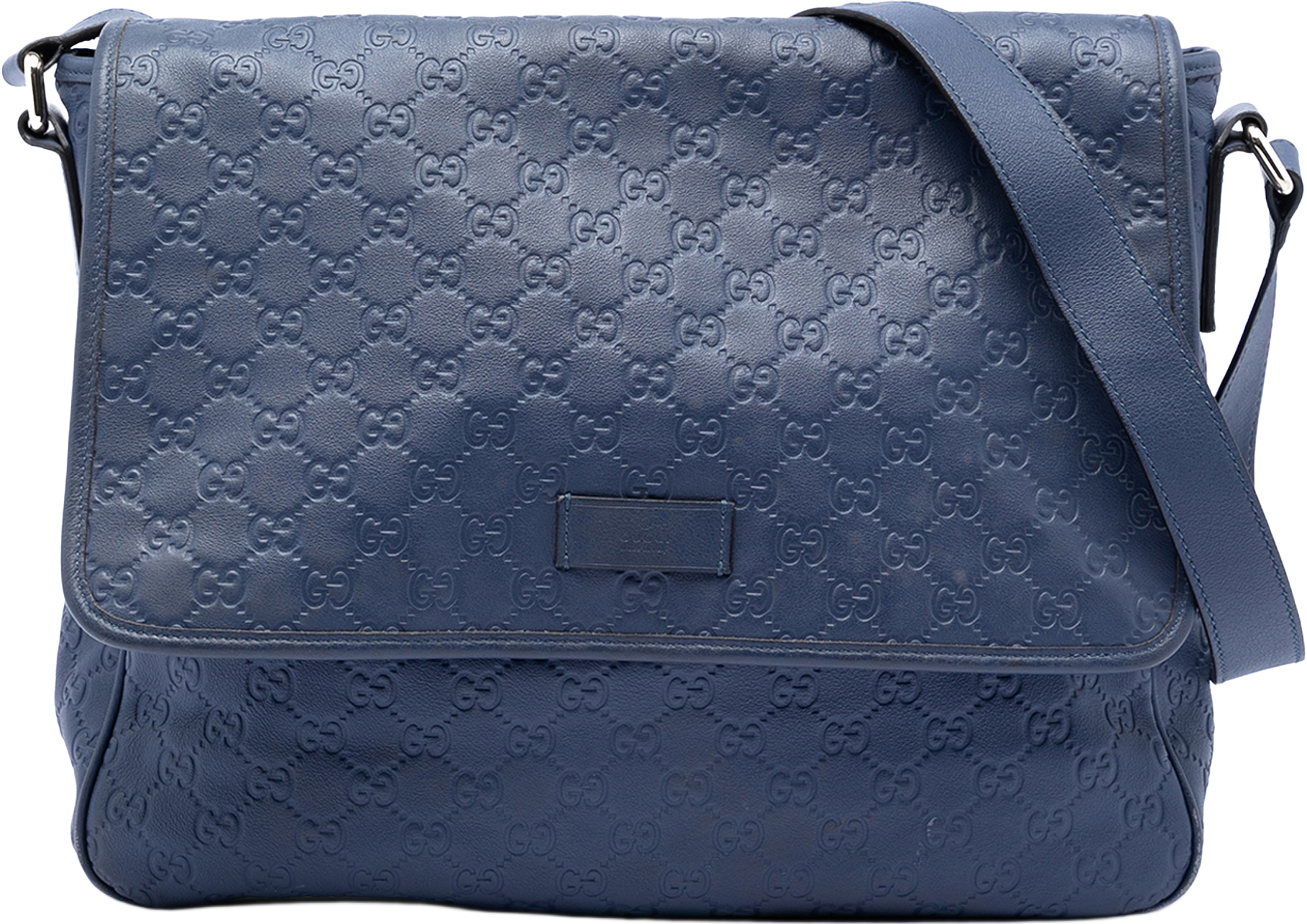 Gucci Guccissima Messenger Bag, från Luxclusif, i färgen blue. Klicka för att öppna bilden i stort format