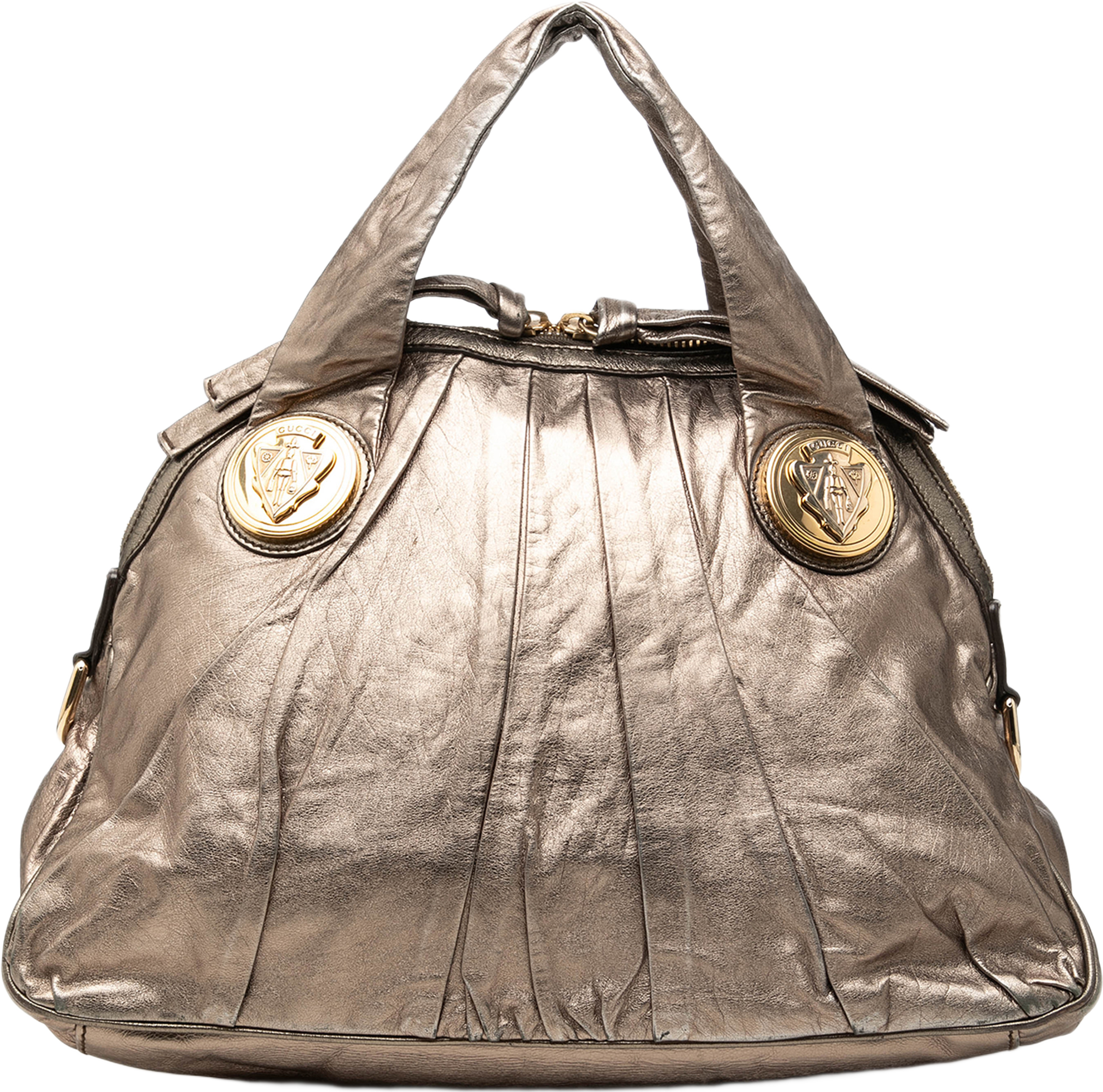 Gucci Large Metallic Calfskin Hysteria Satchel, från Luxclusif, i färgen guld. Klicka för att öppna bilden i stort format