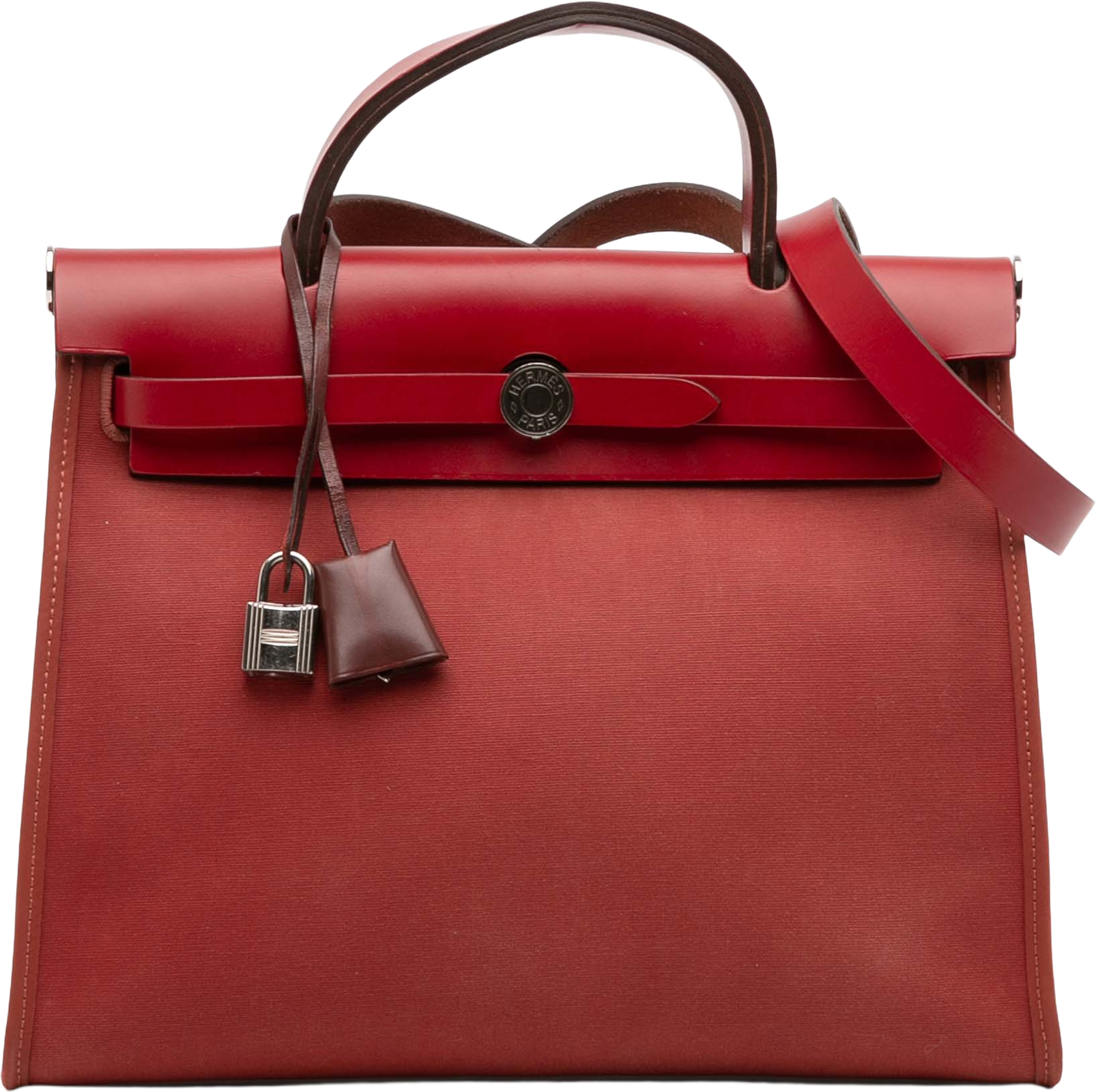 Hermès Toile Herbag Zip Retourne Verso 31, från Luxclusif, i färgen brick. Klicka för att öppna bilden i stort format