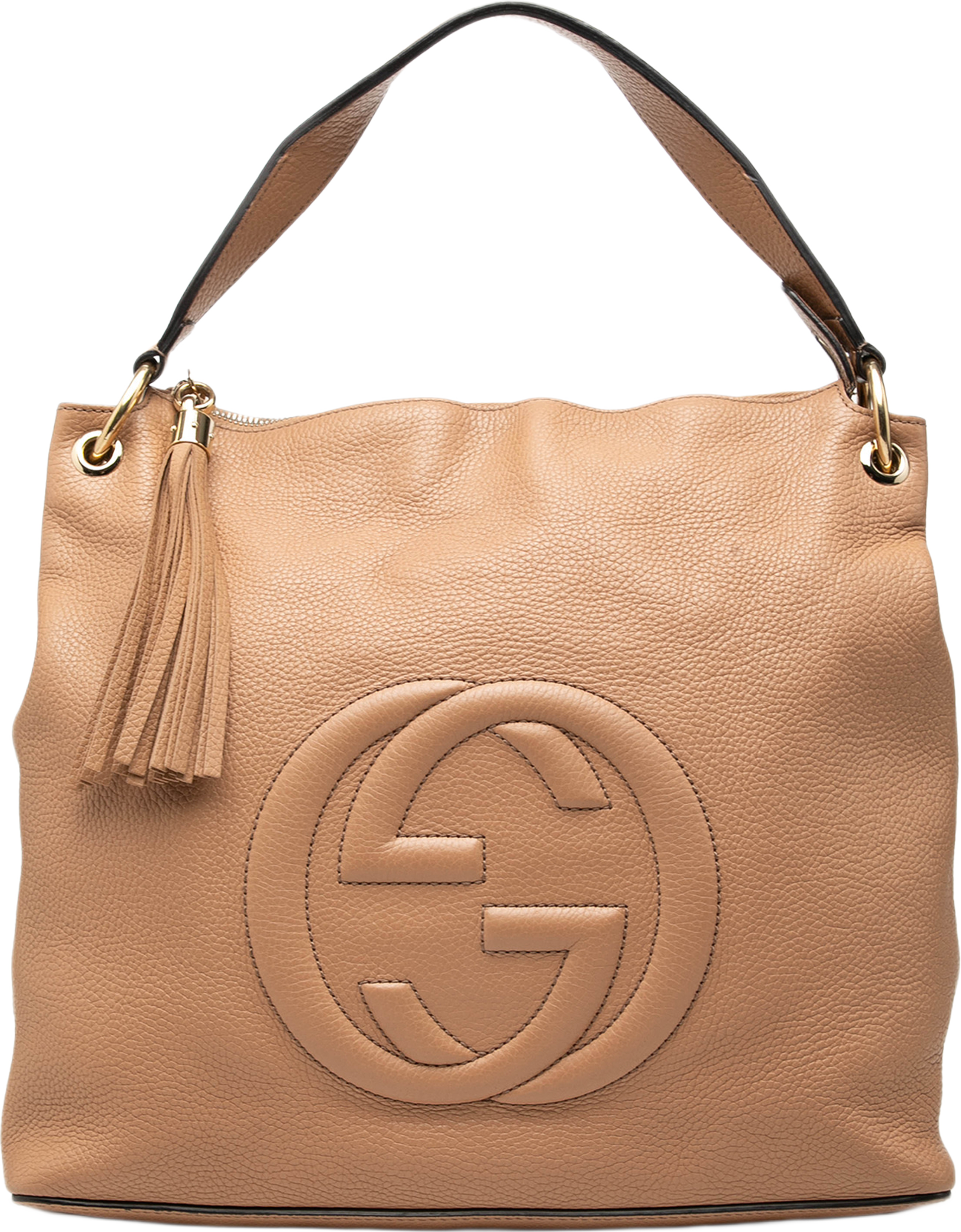 Gucci Large Pebbled Calfskin Soho Convertible Hobo, från Luxclusif, i färgen beige. Klicka för att öppna bilden i stort format