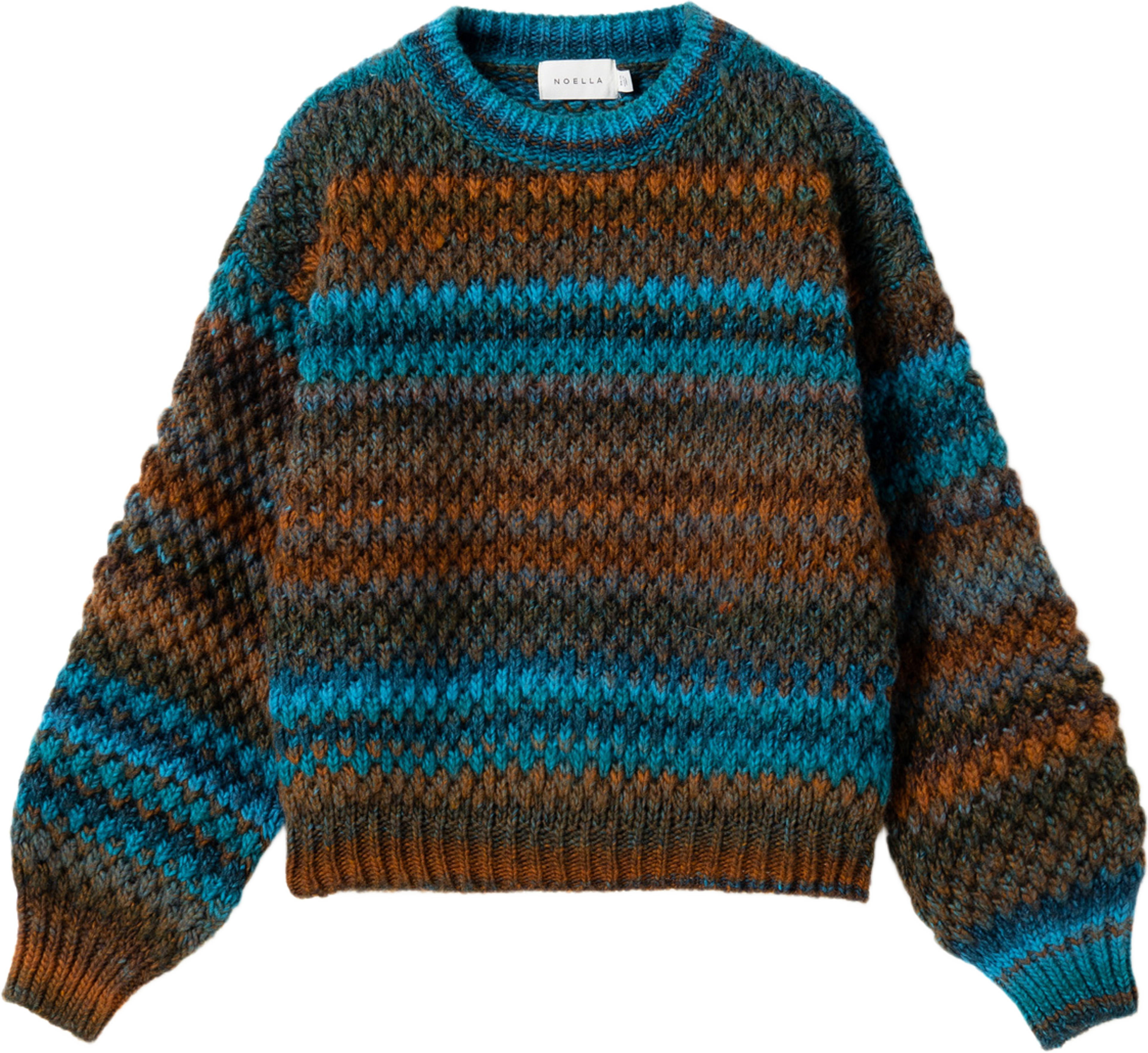 Gio Knit Sweater - Turquoise Brown Mix, från Noella, i färgen turquoise brown mix. Klicka för att öppna bilden i stort format