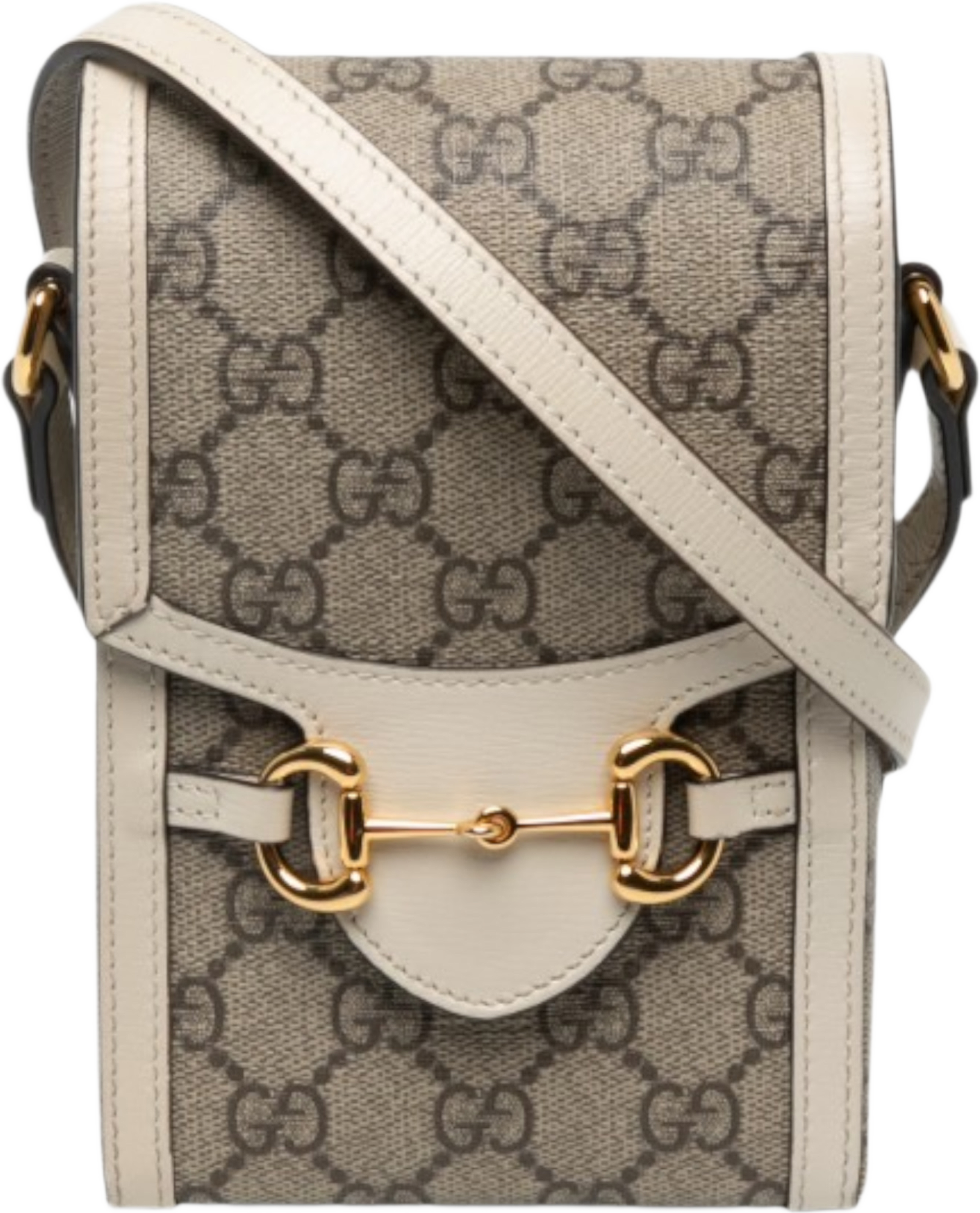 Gucci Mini Gg Supreme Horsebit 1955 Crossbody, från Luxclusif, i färgen beige. Klicka för att öppna bilden i stort format