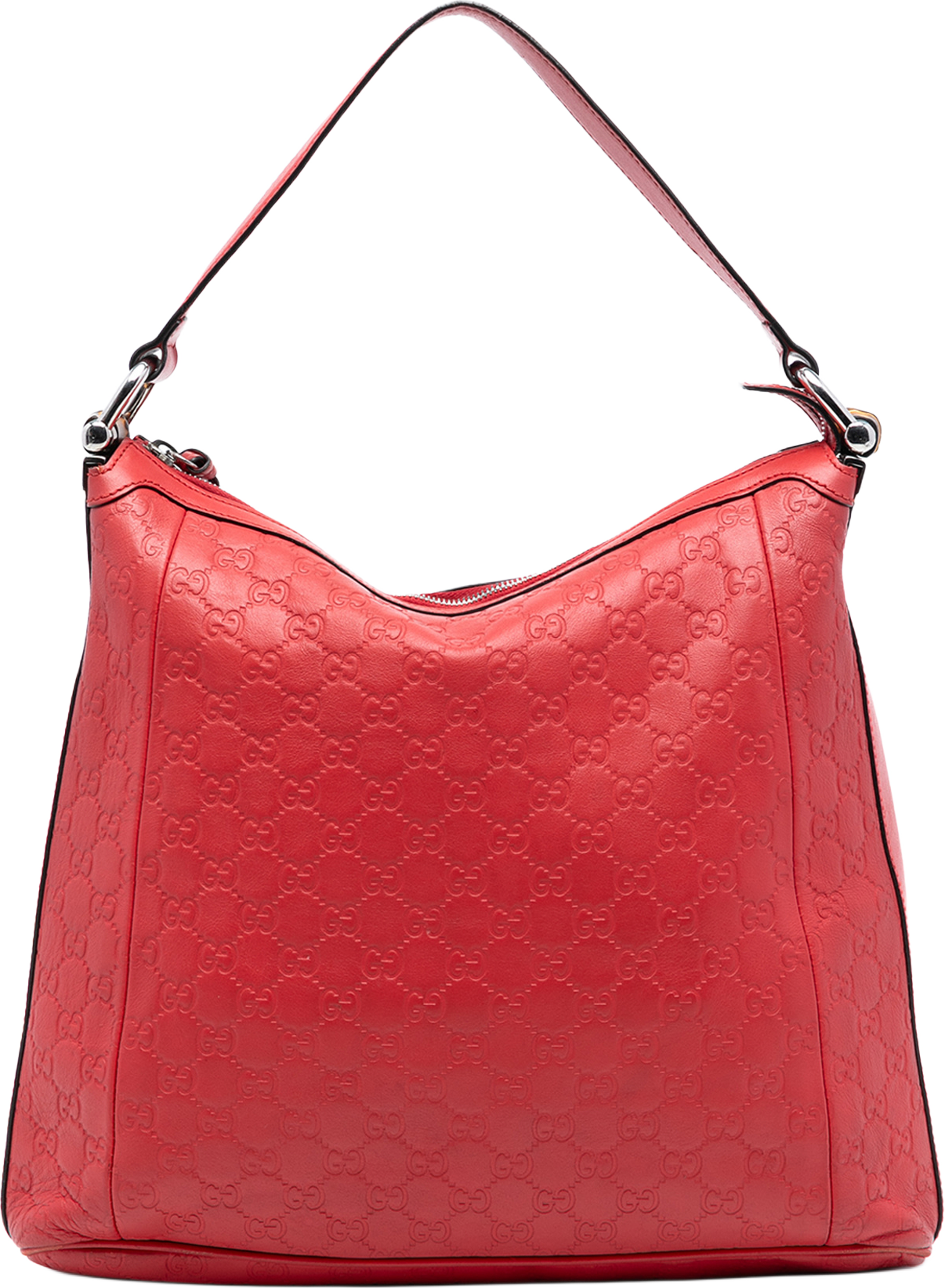 Gucci Guccissima Bamboo D Ring Hobo, från Luxclusif, i färgen red. Klicka för att öppna bilden i stort format